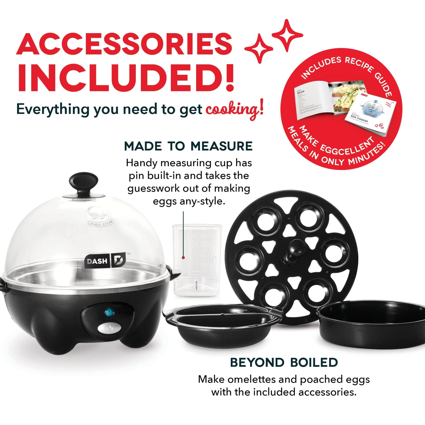 Dash DEC005BK BLACK 6 Egg Rapid Cooker w/ Poaching Tray & Measuring Cup by Dash