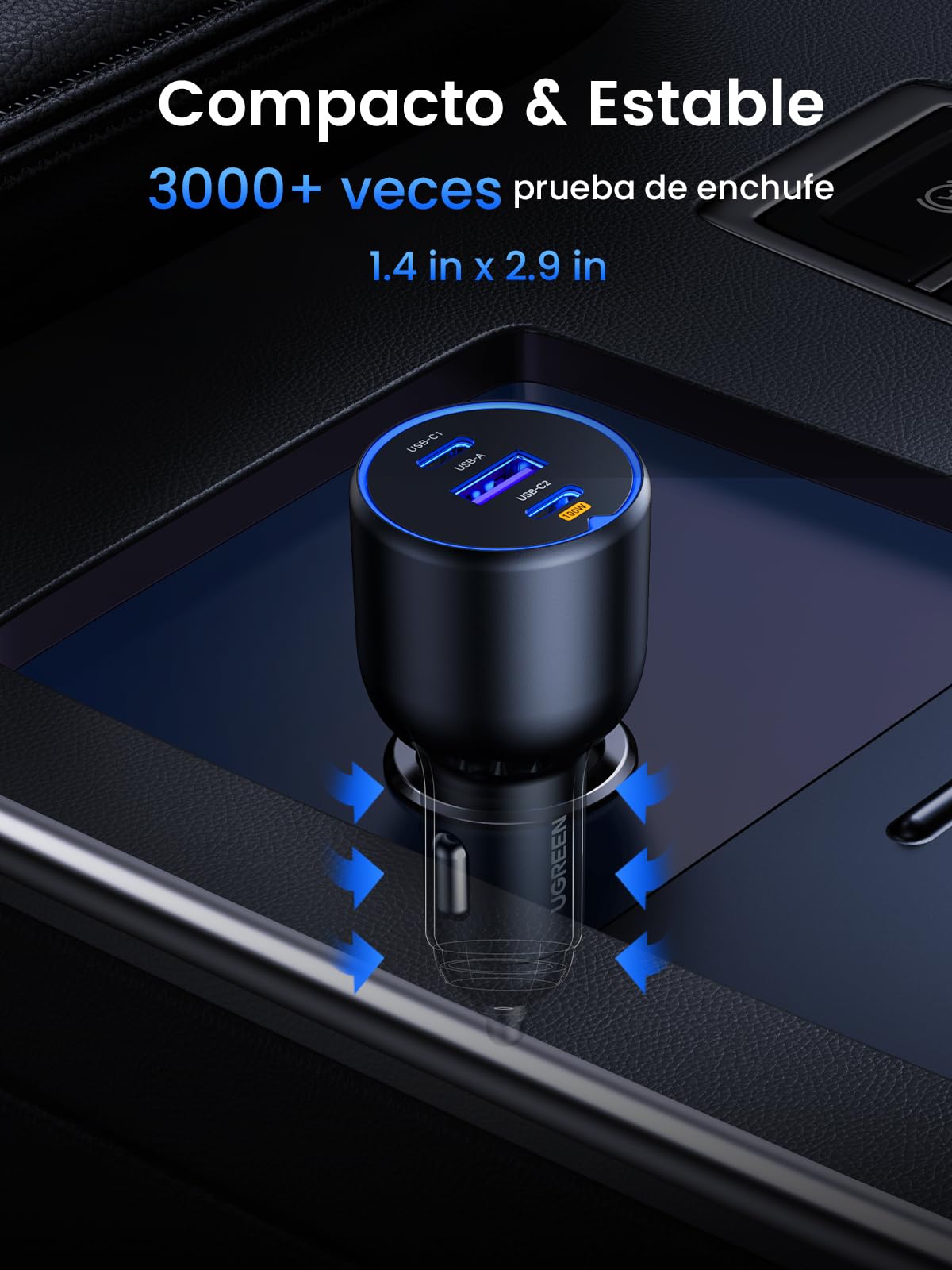 UGREEN 130W Cargador Coche USB C 45W PPS PD QC 3.0 Car Charger con Cable