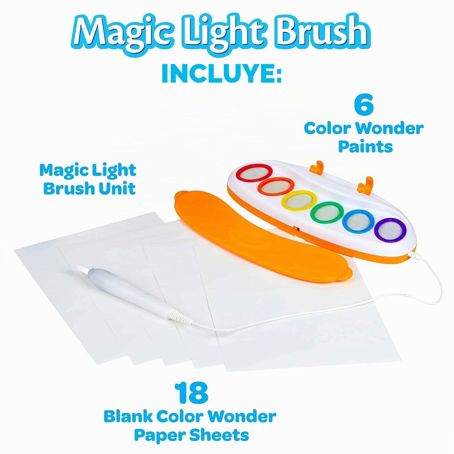 CRAYOLA Color Wonder Magic Light Brush | Pintura sin desorden | Incluye 18 páginas Magic Color Wonder para niños a Partir de 3 años
