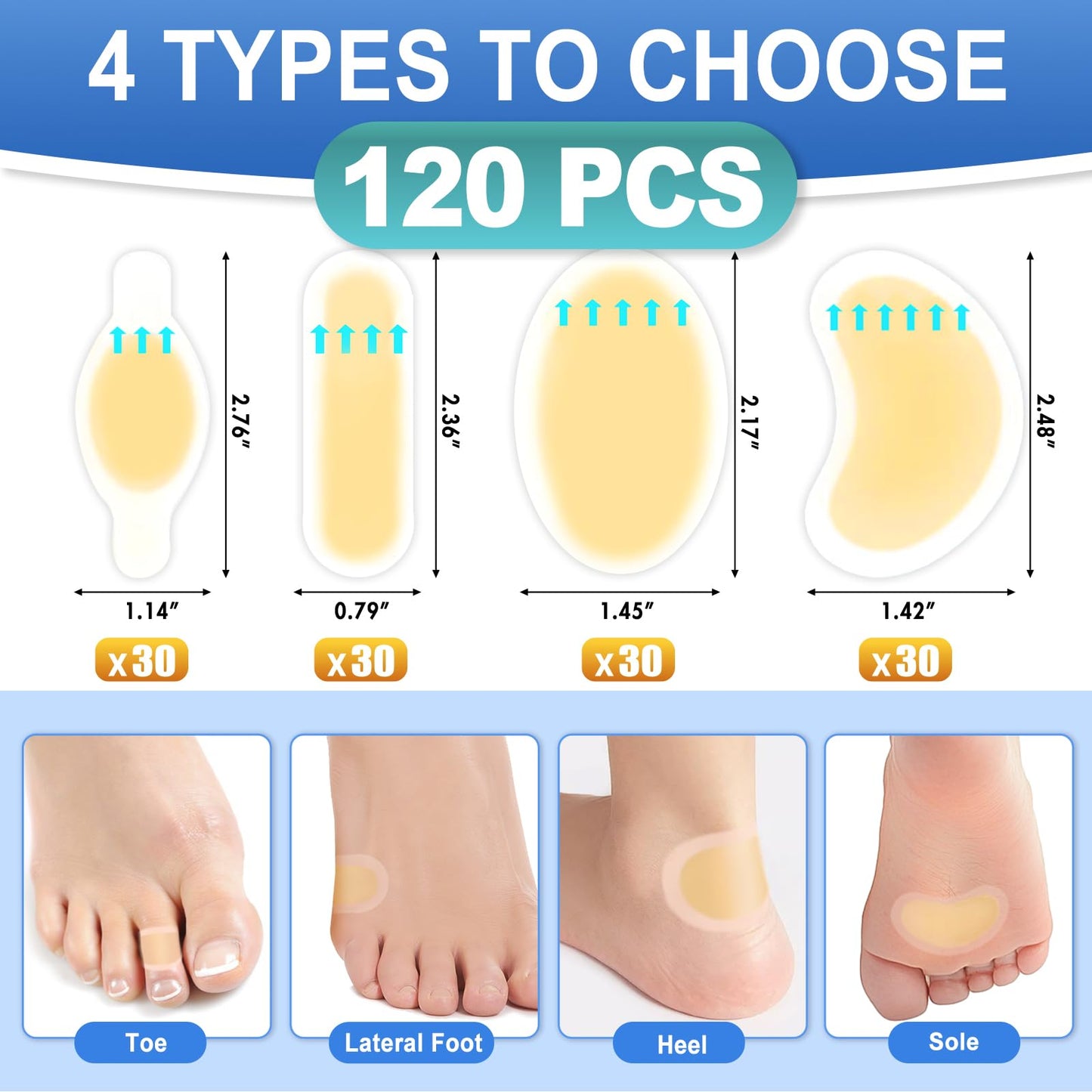 Arme Vendas hidrocoloides, 50 vendas de gel para ampollas para pies, almohadillas impermeables para ampollas para prevención y recuperación, vendas contra ampollas para protección del talón, pies y