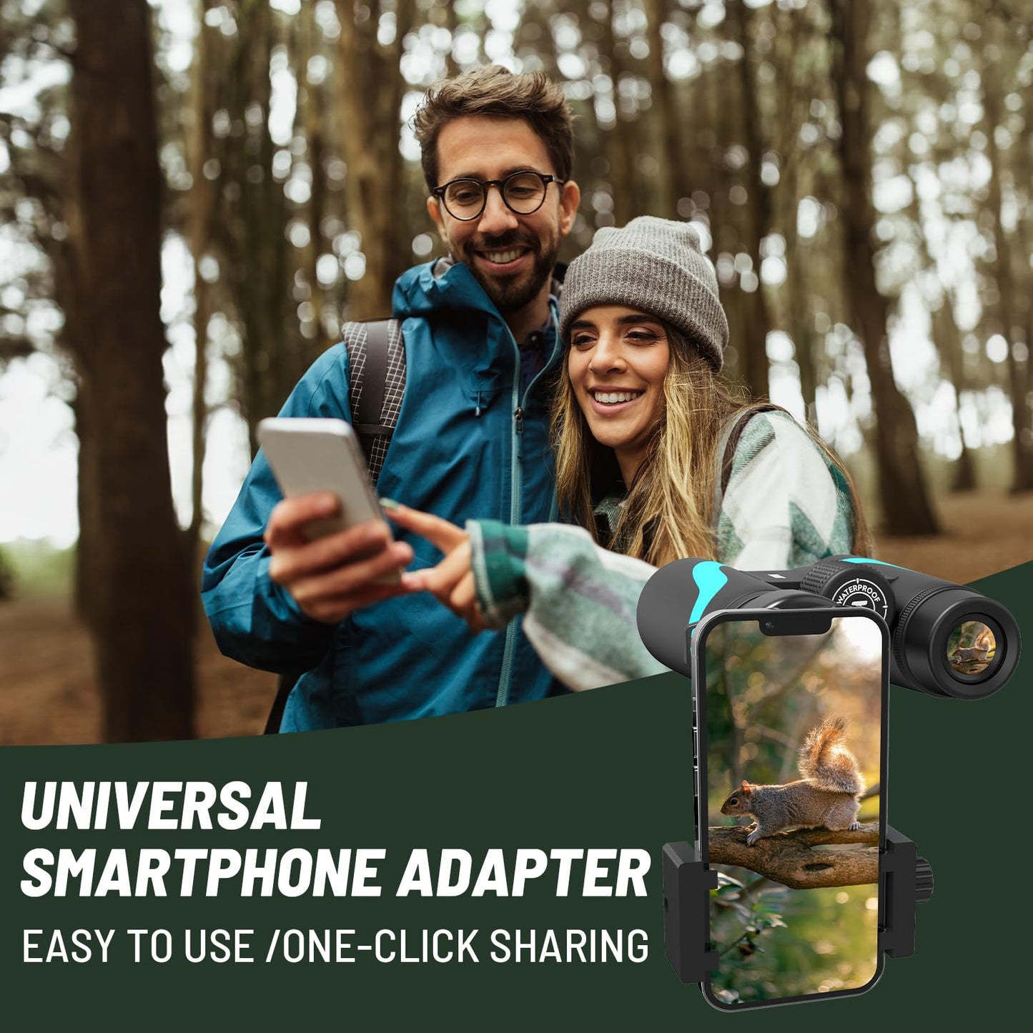 Prismáticos HD de 15 x 55 pulgadas para adultos, prismáticos de gran potencia, prismáticos impermeables BAK4, prismáticos ligeros para observación de aves, senderismo, viajes, crucero, con adaptador
