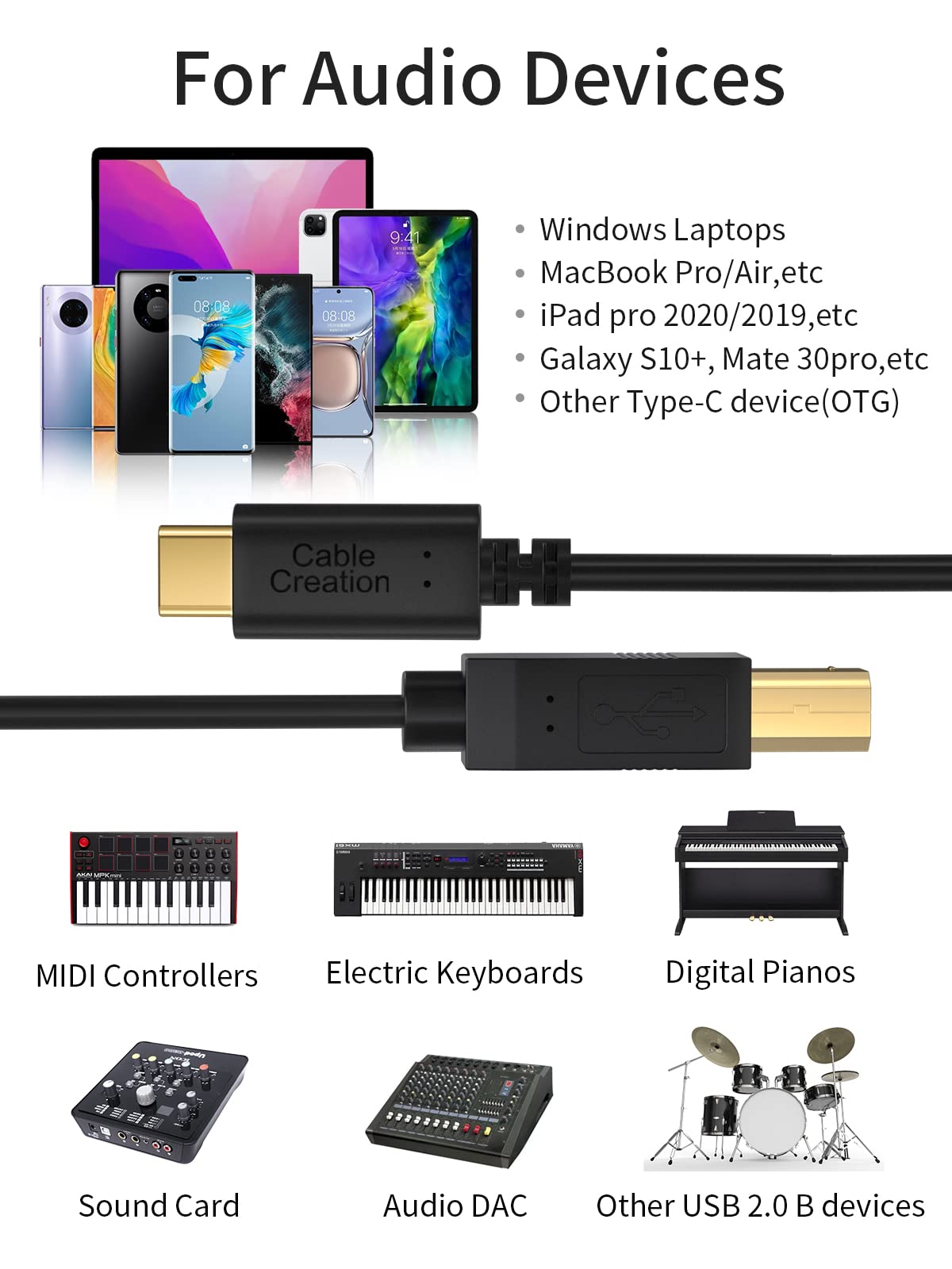 CableCreation USB 3.0 Tipo C (USB-C) a USB 2.0 B Cable Macho (USB-B) para Impresora y escáner, 6,6/2 M en Negro