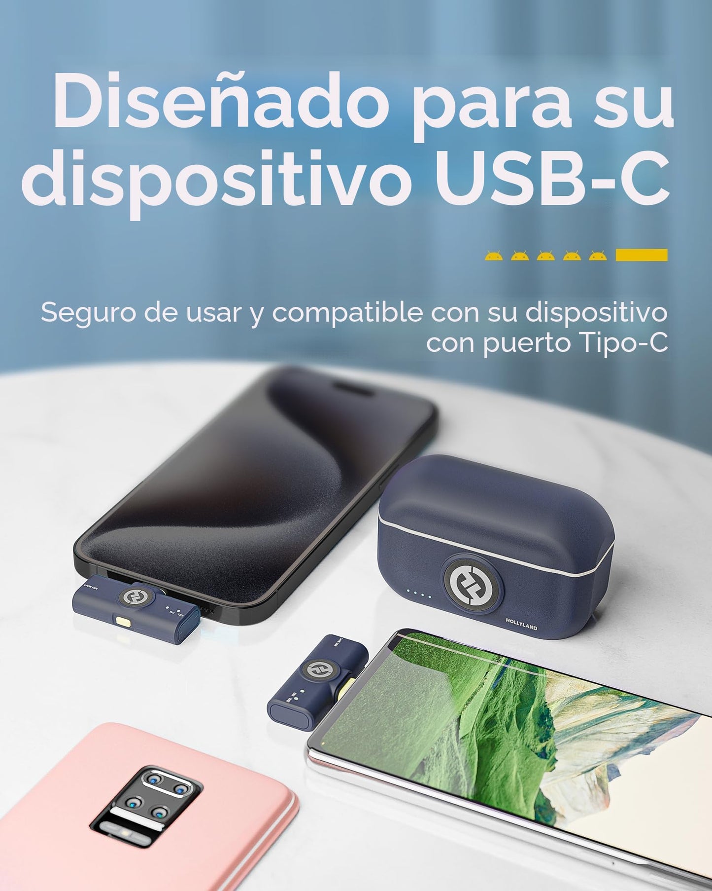 Hollyland Lark M2 Micrófono Inalambrico Solapa Compatible con Teléfonos Android, iPhone 15, 300 m, Hi-Fi Audio, Cancelación de Ruido, 30H Duración, Micrófono Inalámbrico para Livestream Vlog - Negro