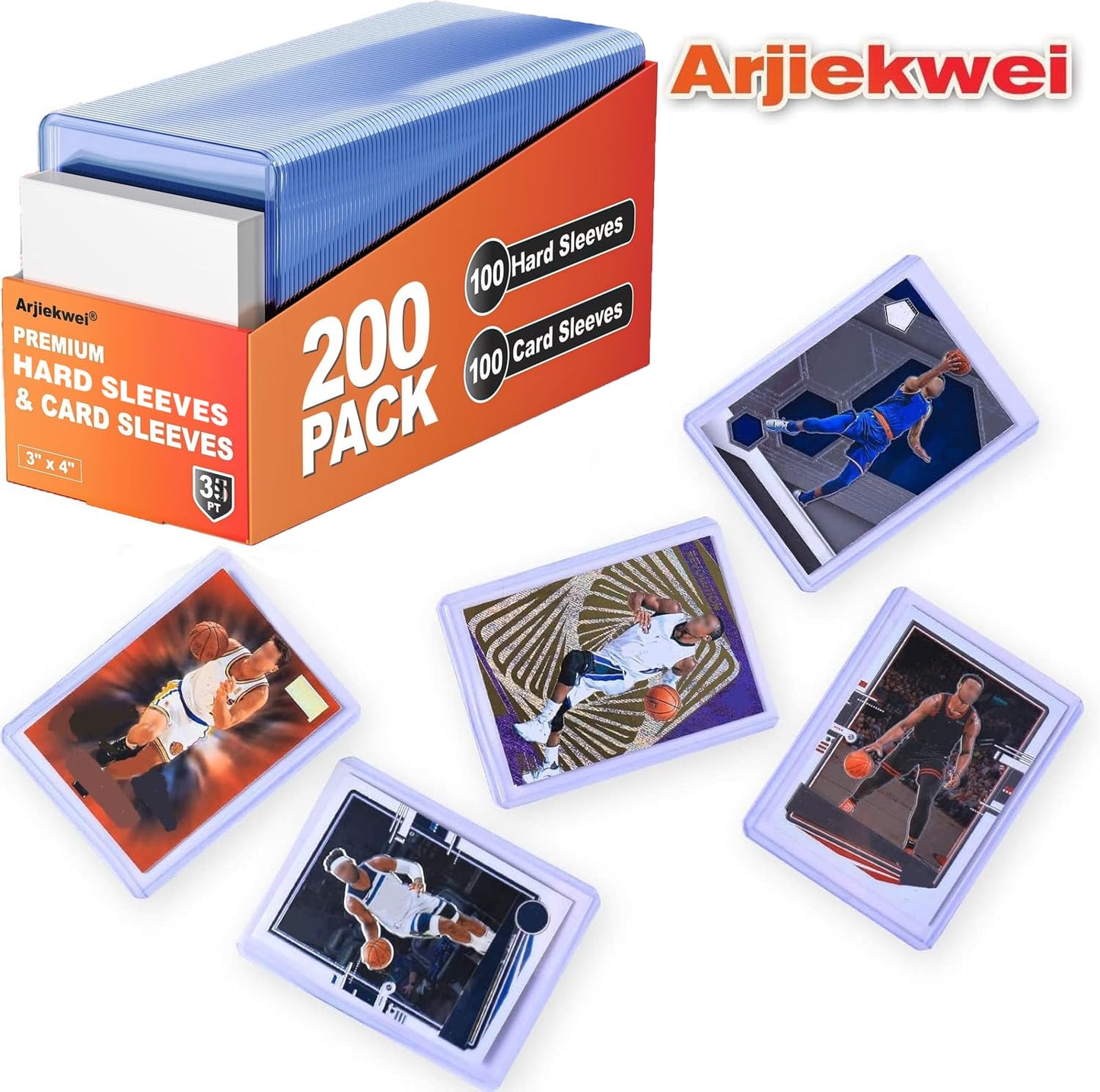 Arjiekwei - 400 fundas para tarjetas, protectores de tarjetas de béisbol de 3 x 4 pulgadas, plástico duro, soporte superior de alta calidad para intercambiar tarjetas de juego de fútbol (200