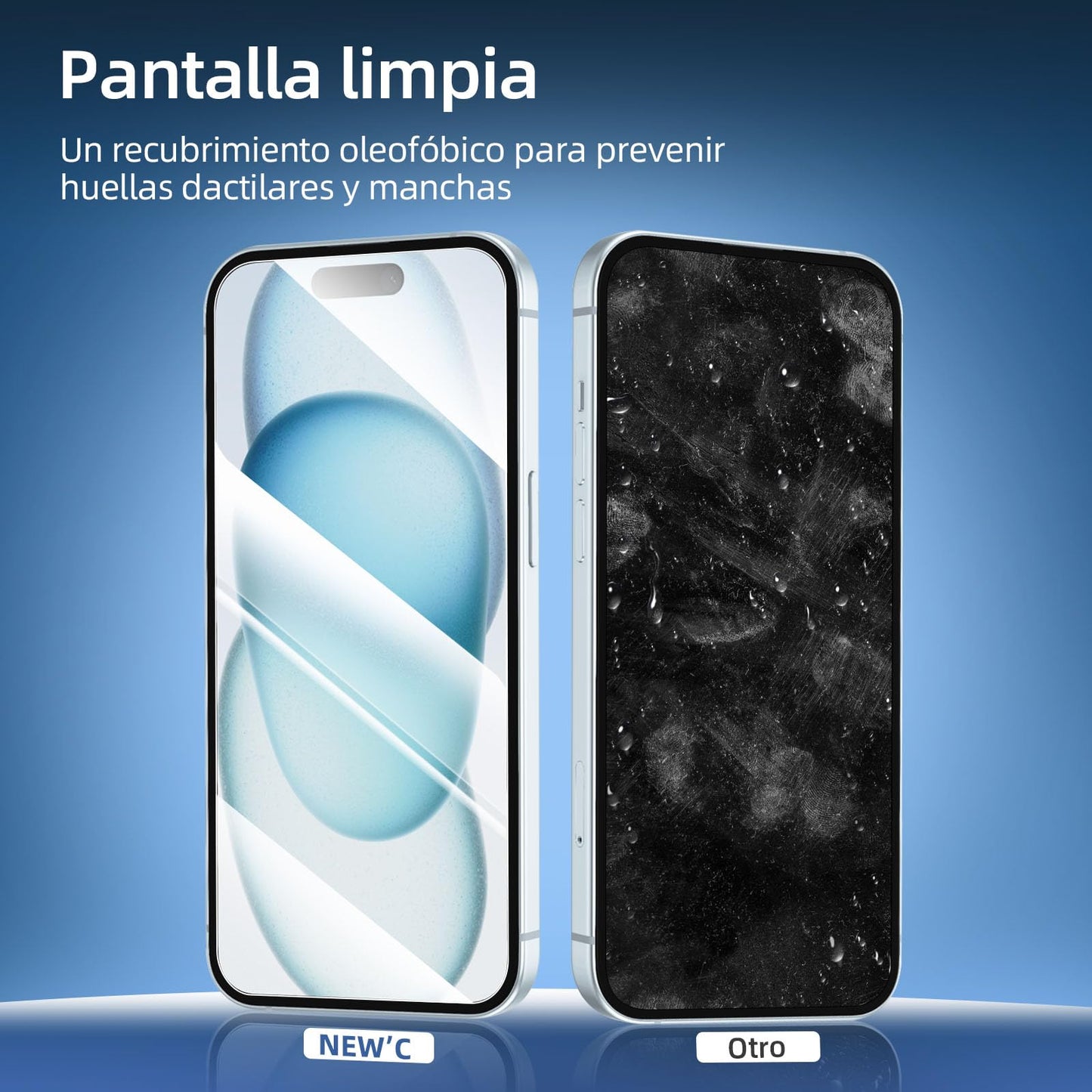 NEW'C 3 Piezas, Protector Pantalla para iPhone 15, iPhone 15 Pro (6,1 Pulgadas), Cristal templado Antiarañazos, Sin Burbujas, Dureza 9H, 0.33 mm Ultra Transparente, Ultra Resistente