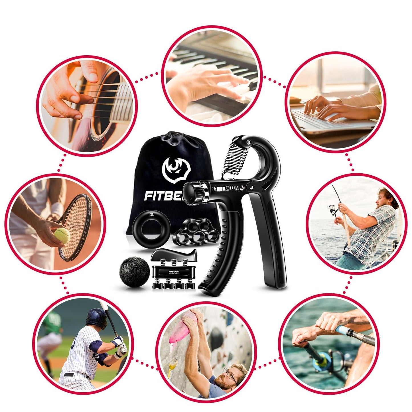 Kit de refuerzo de agarre de mano (5 unidades) FitBeast agarre de antebrazo ajustable resistencia agarre de mano