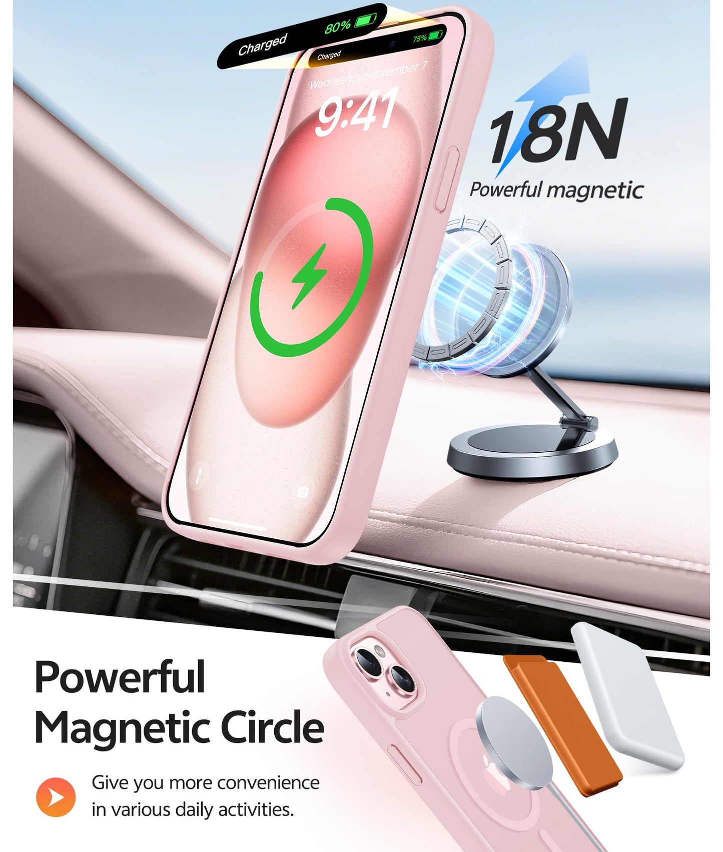 FNTCASE Funda magnética para iPhone 15: iPhone 15 Funda Protectora Transparente Mate Militar anticaídas antiamarilleamiento – Carcasa Robusta Duradera Resistente a los Golpes Fina (Rosa/6,1 Pulgadas)