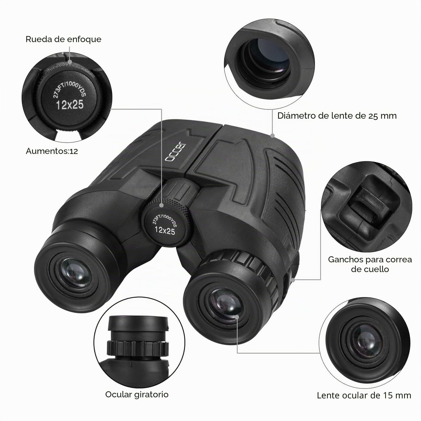 Prismáticos compactos de 12 x 25 Pulgadas con visión Nocturna con Poca luz, Gran Ocular Impermeable para Adultos y niños, prismáticos de Alta Potencia de fácil Enfoque para observación de Aves, Caza