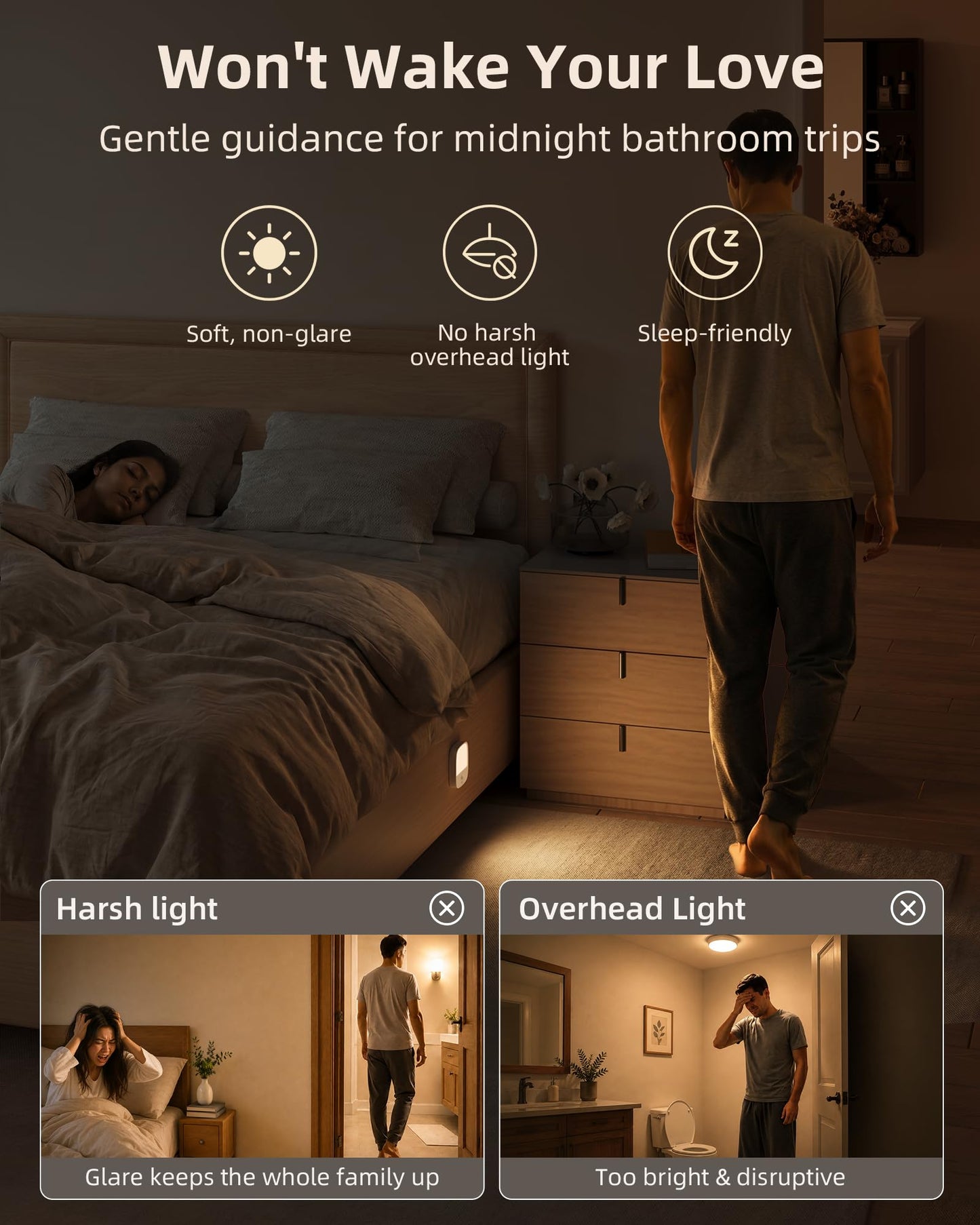 EZVALO - Paquete de 2 luces LED recargables nocturnas con sensor de movimiento, luz nocturna para bebés, luz nocturna de noche de noche de luz blanca cálida regulable para adultos, habitación de niños