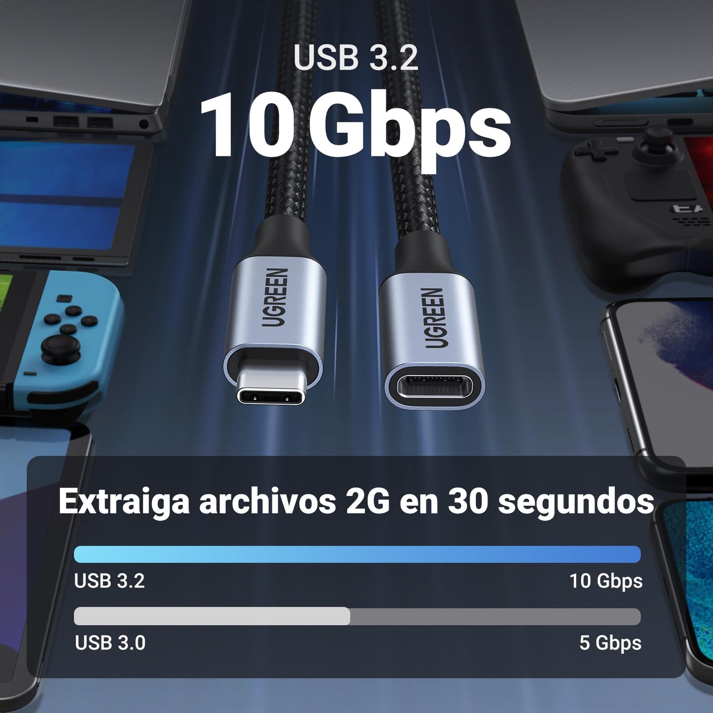UGREEN Nexode Cable de Extensión USB C 3.2 Gen 2 10Gbps Vídeo 4K@60Hz 100W
