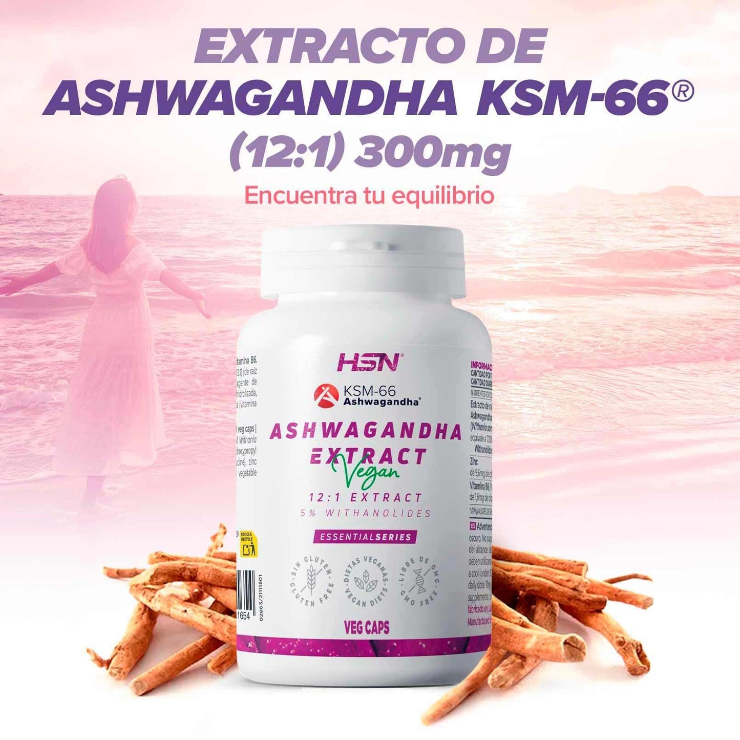 HSN Extracto de Ashwagandha KSM-66® 300 mg - 120 Cápsulas Vegetales