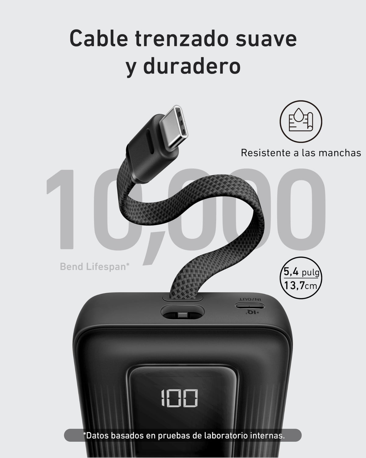 Anker Zolo Power Bank, Cargador Portátil de Alta Velocidad de 10000mAh 30W con Cable USB-C Integrado, 1 USB-C & A, Batería para iPhone 17/16/15/14/13, MacBook, Galaxy, iPad y Más