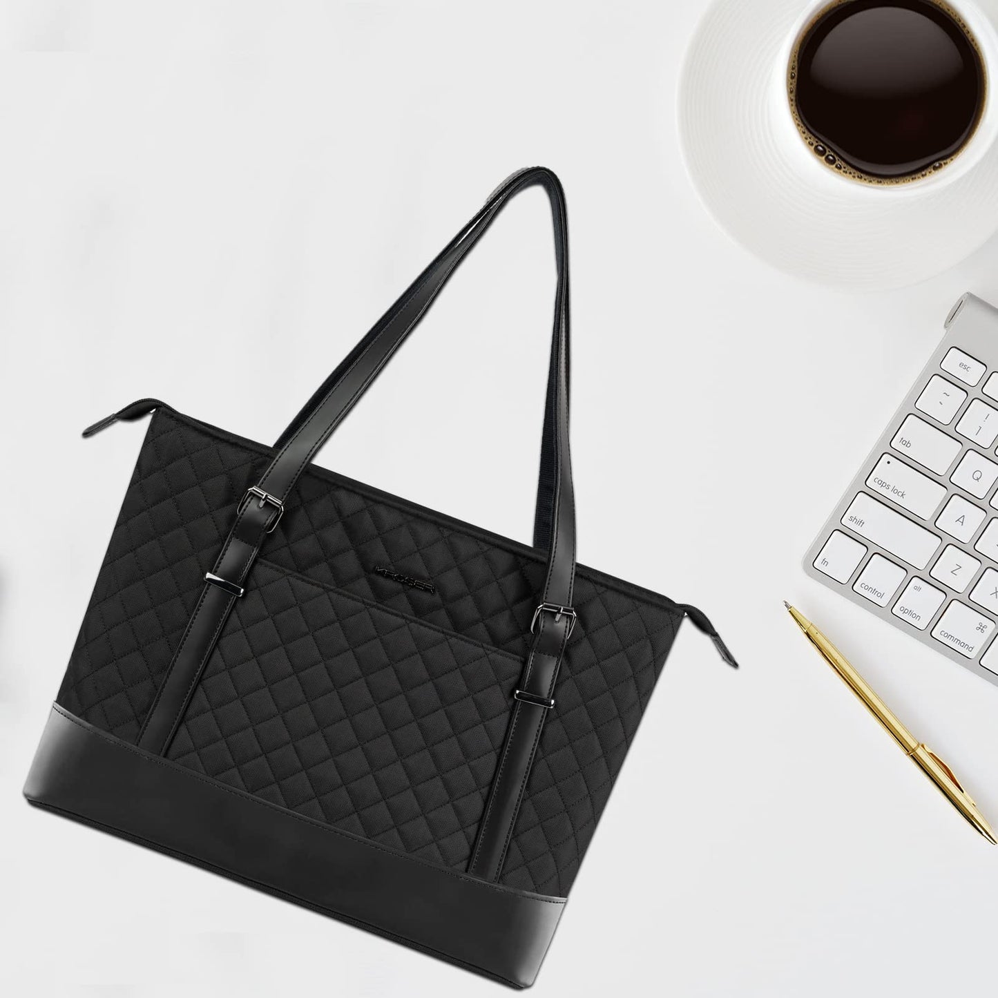 KROSER Bolsa de mano para portátil de 15.6 pulgadas con puerto USB, bolsa de trabajo grande, bolsa de hombro para computadora para mujer, funda de transporte para laptop (acolchado)
