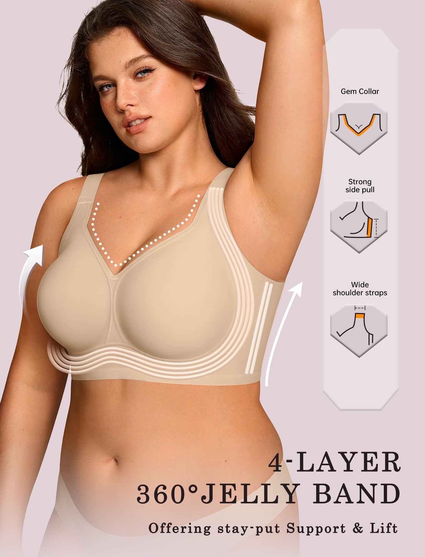OEAK Brasier sin aros para mujer, talla grande, sin costuras, cobertura completa, push up, cómodo, sin aros, Creamy Beige, X-Large