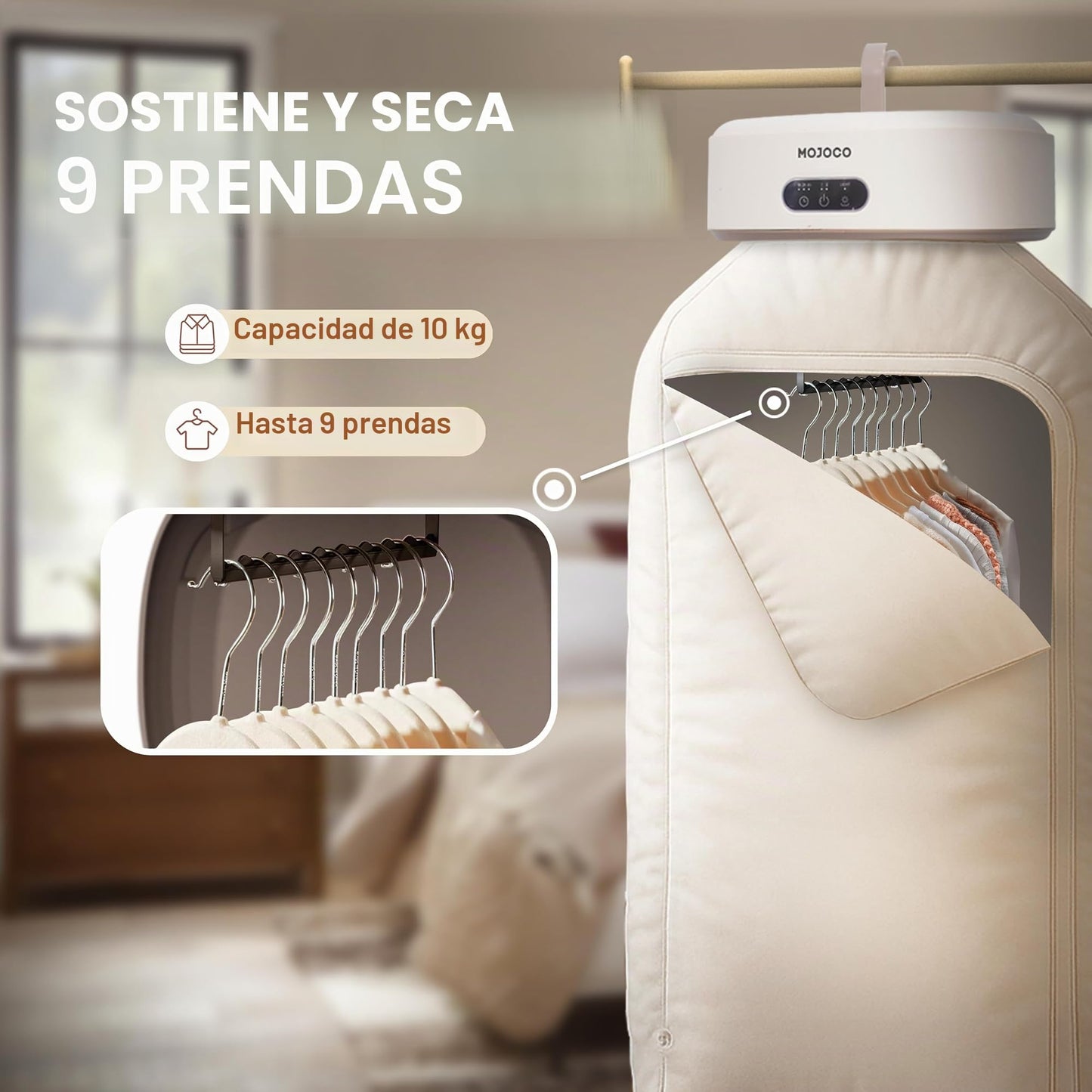 MOJOCO Secadora de ropa portátil – Secadora mini/compacta para apartamento, caravana, viajes, pequeña máquina silenciosa de secado rápido con temporizador ajustable y configuración sin complicaciones