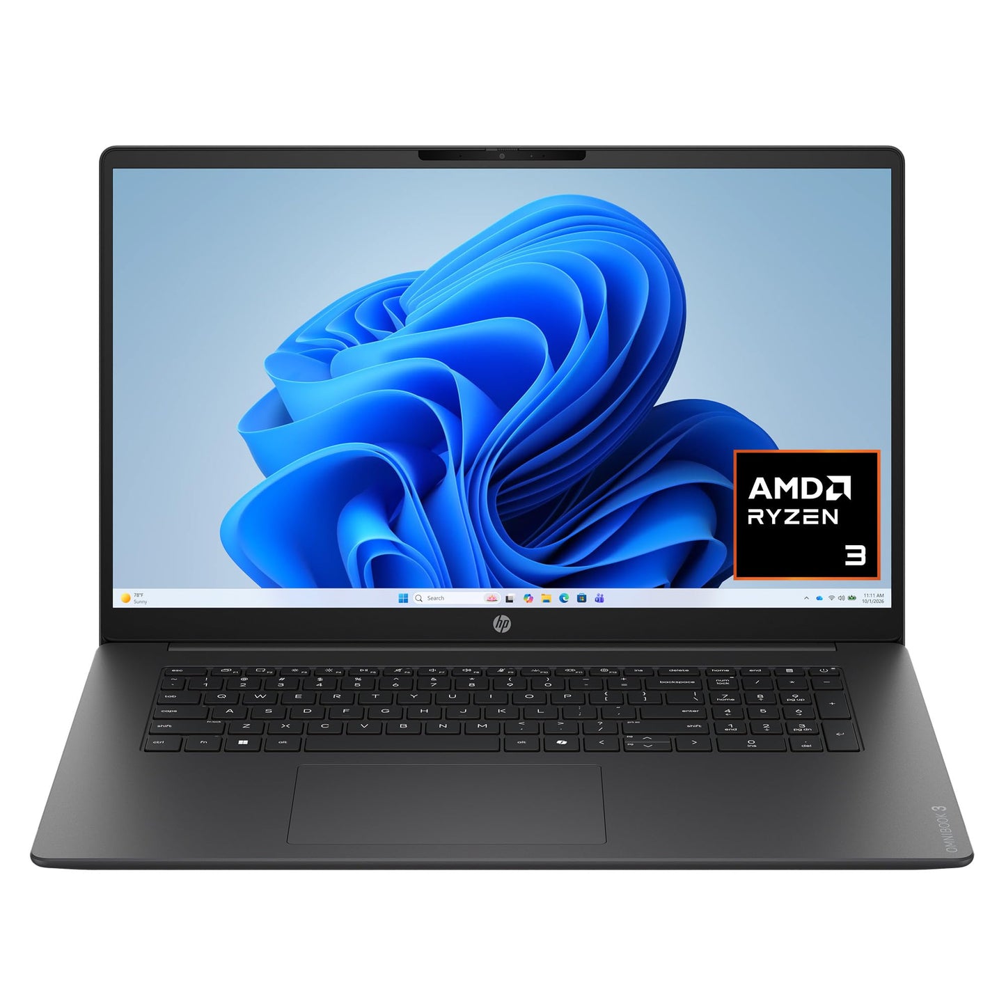 HP OmniBook 3 portátil de 17,3 Pulgadas, Pantalla FHD, AMD Ryzen 3 30, 8 GB RAM, 512 GB SSD, AMD Radeon 610M Graphics, Windows 11 Home, Mica Silver, 17-dp0199nr
