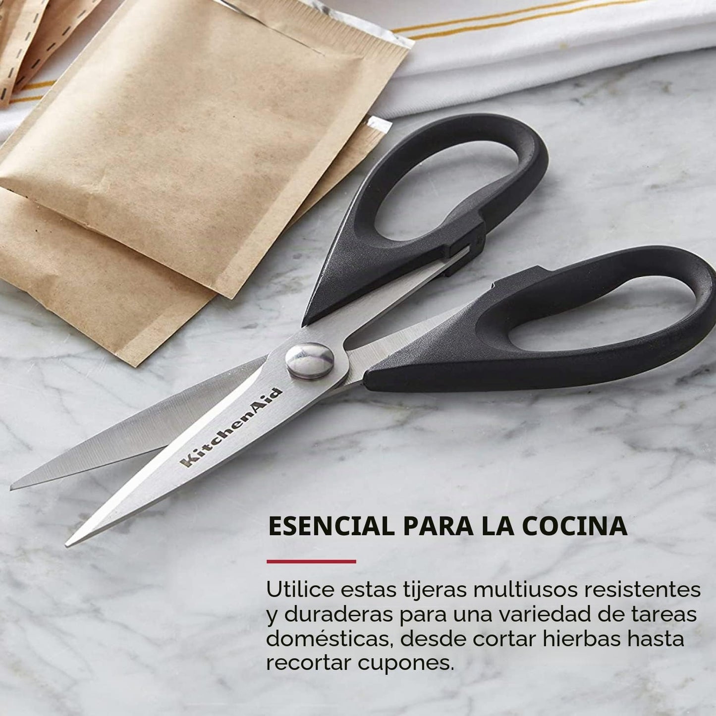 KitchenAid All Purpose Kitchen Shears with Protective Sheath Durable Stainless Steel Scissors, Dishwasher Safe, Soft Grip Comfort Handle, 8.72 Inch, Black