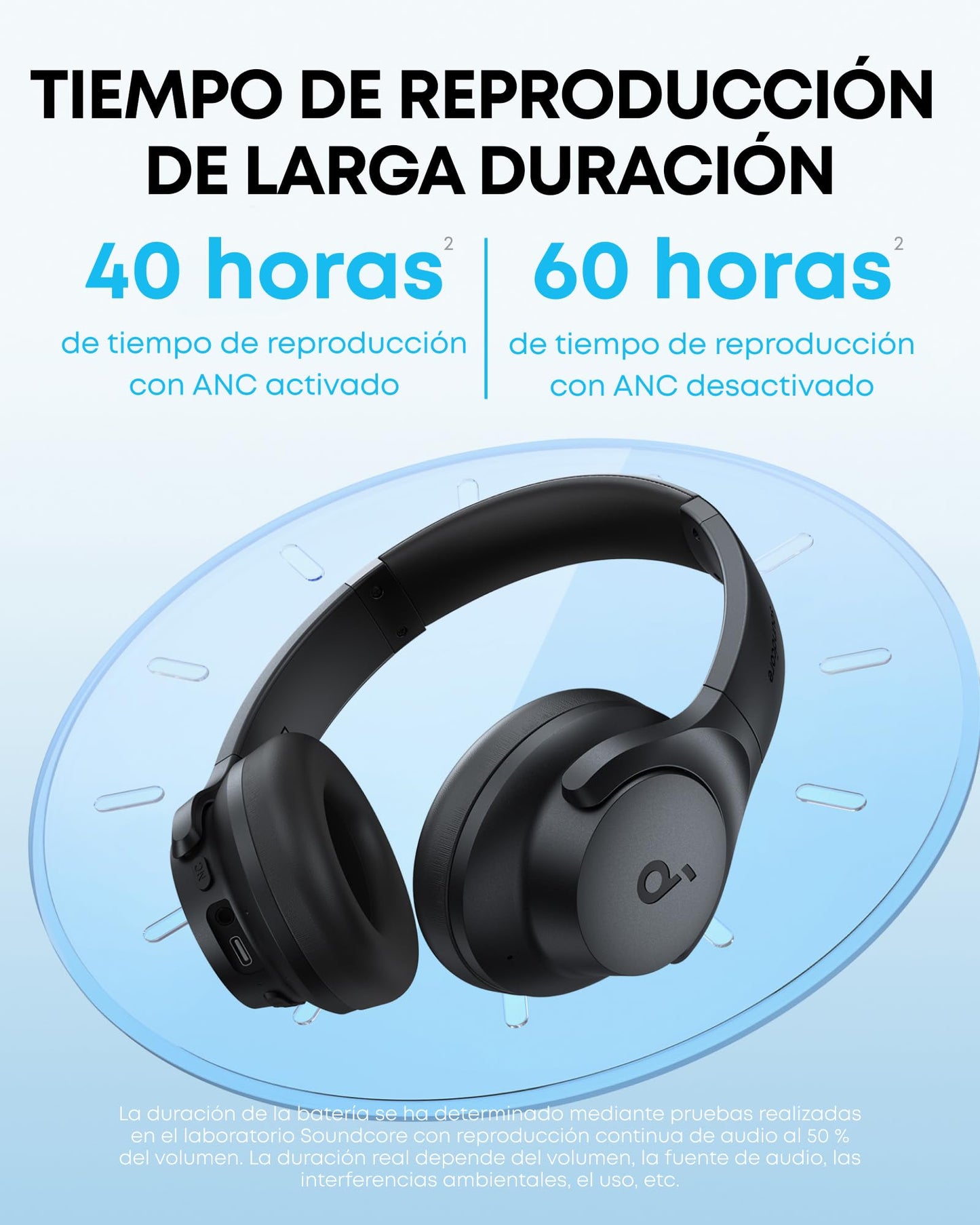 Soundcore Q20i Cascos Inalámbricos Bluetooth con Cancelación de Ruido Activa Híbrida by Anker, Reproducción ANC 40 Horas, Hi-Res Audio, Personalización vía App, Modo Transparencia, Graves Profundos