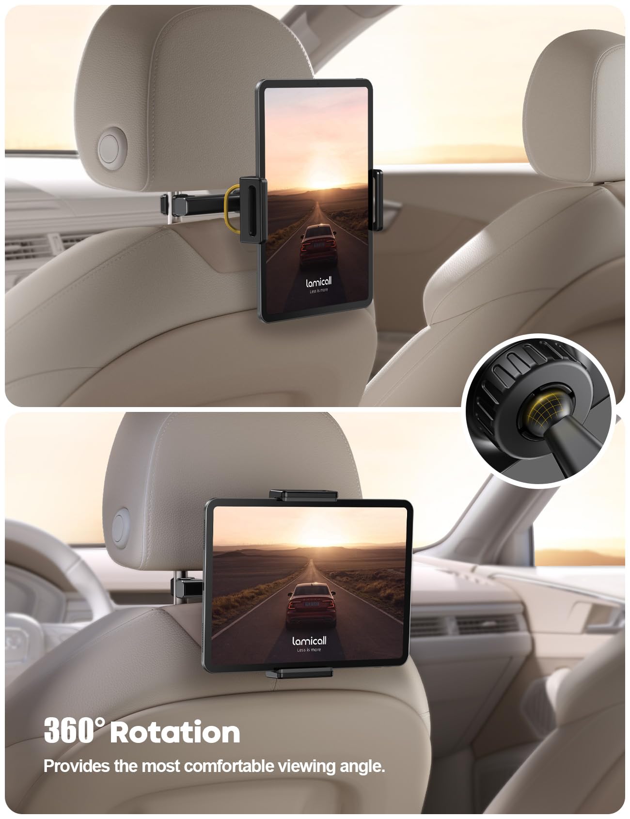 Soporte para reposacabezas de Coche para iPad, Negro