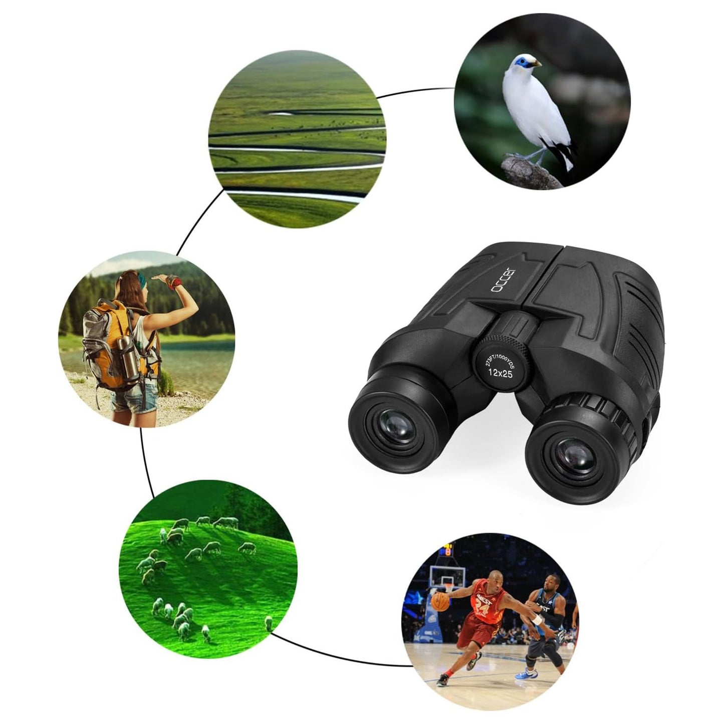 Prismáticos compactos de 12 x 25 Pulgadas con visión Nocturna con Poca luz, Gran Ocular Impermeable para Adultos y niños, prismáticos de Alta Potencia de fácil Enfoque para observación de Aves, Caza