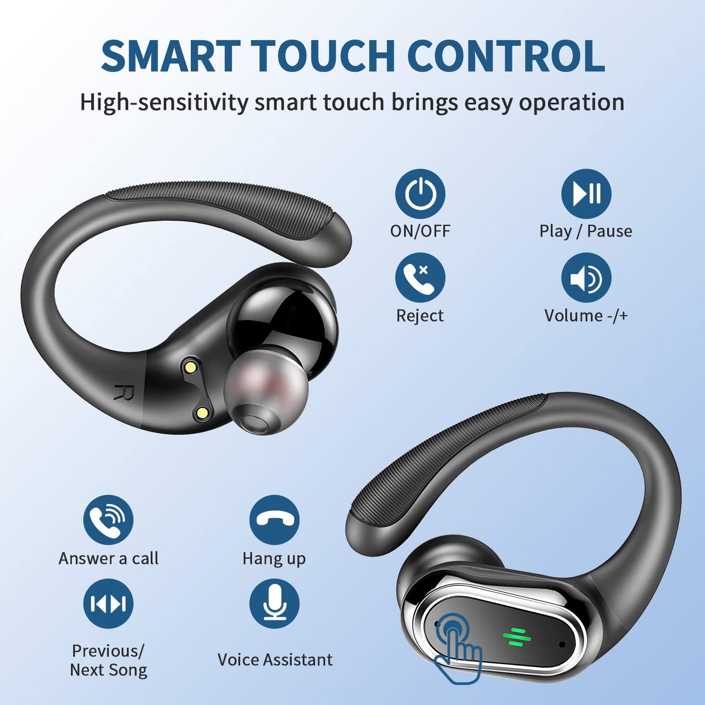 Auriculares inalámbricos Bluetooth Deportivos, Auriculares Bluetooth 5.4 HiFi Estéreo con 4 HD Mic, 50H Cascos Inalambricos con Cancelacion Ruido ENC, IP7 Impermeable Cascos para Running/Pantalla LED