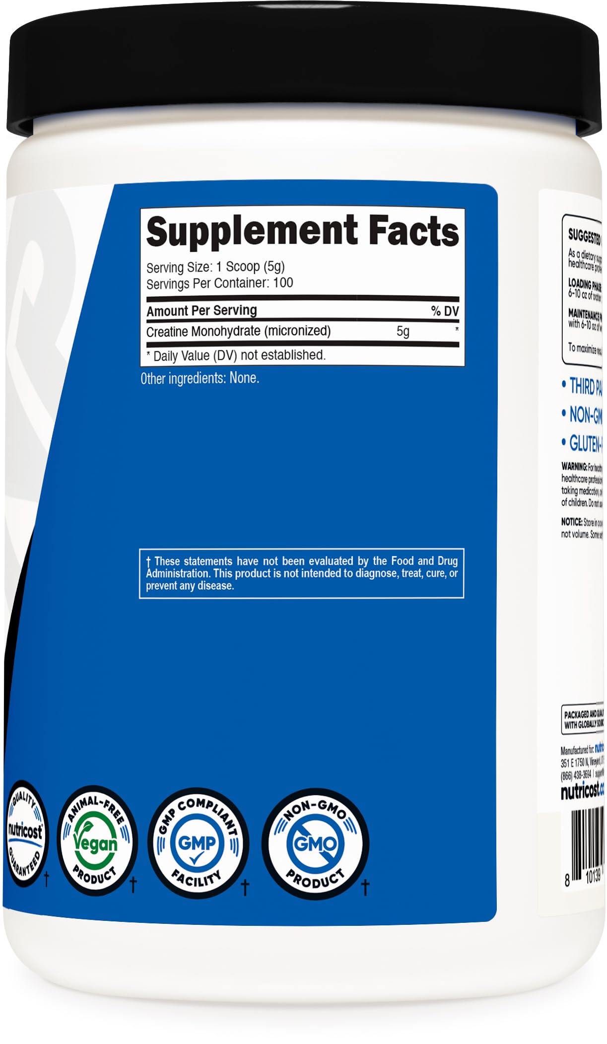 Nutricost Creatina Monohidratada Micronizada en Polvo 500G, 5000mg Por Porción (5g) - Creatina Monohidratada Micronizada, 100 Porciones para Resistencia, Crecimiento Muscular y Recuperación