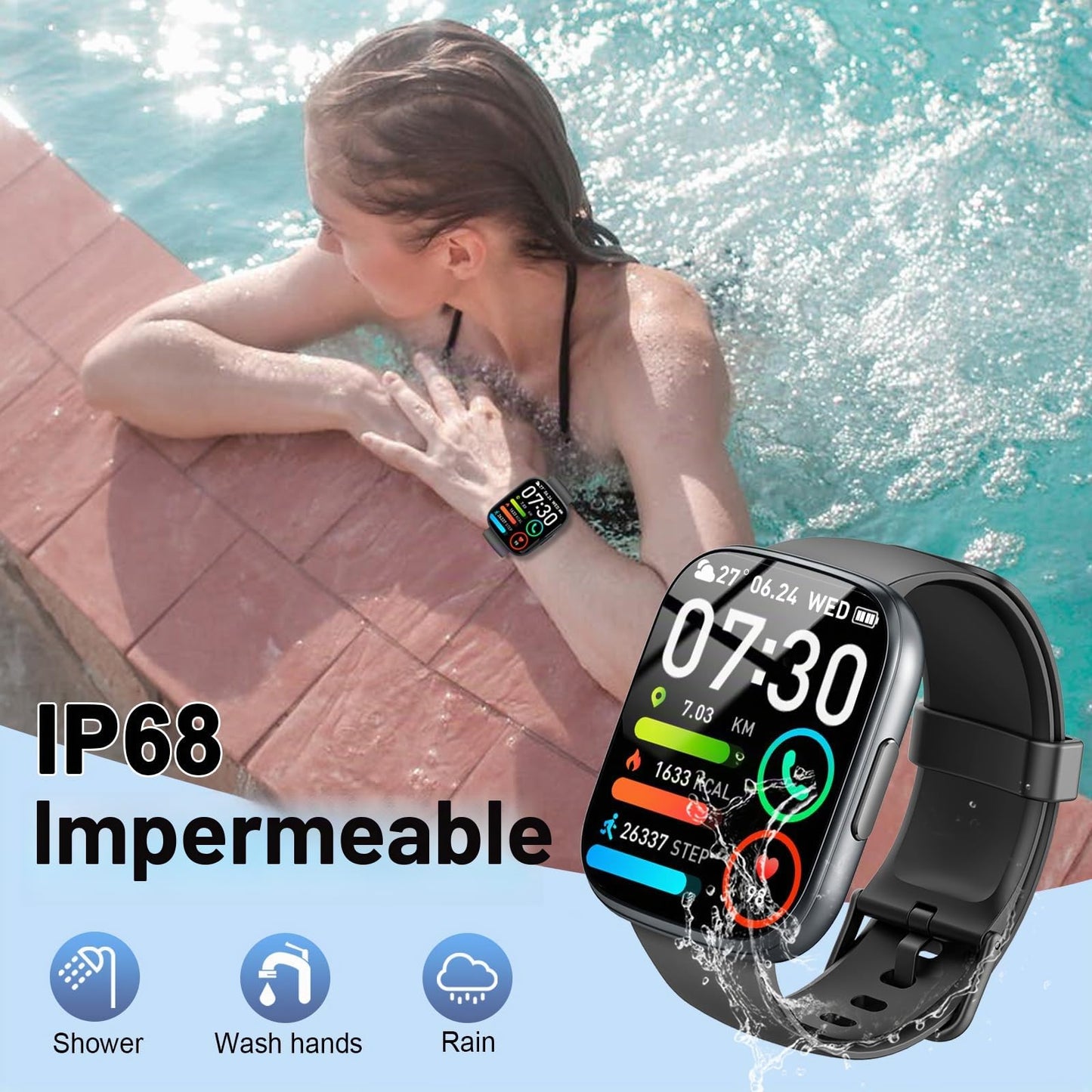 Reloj Inteligente Mujer Hombre, 1.95" HD Smartwatch con Llamadas Bluetooth, Nuevo Smart Watch con Pulsómetro/Monitor de Sueño/Podómetro, 110+ Modos Deportivos, IP68 Pulsera Actividad para Android iOS