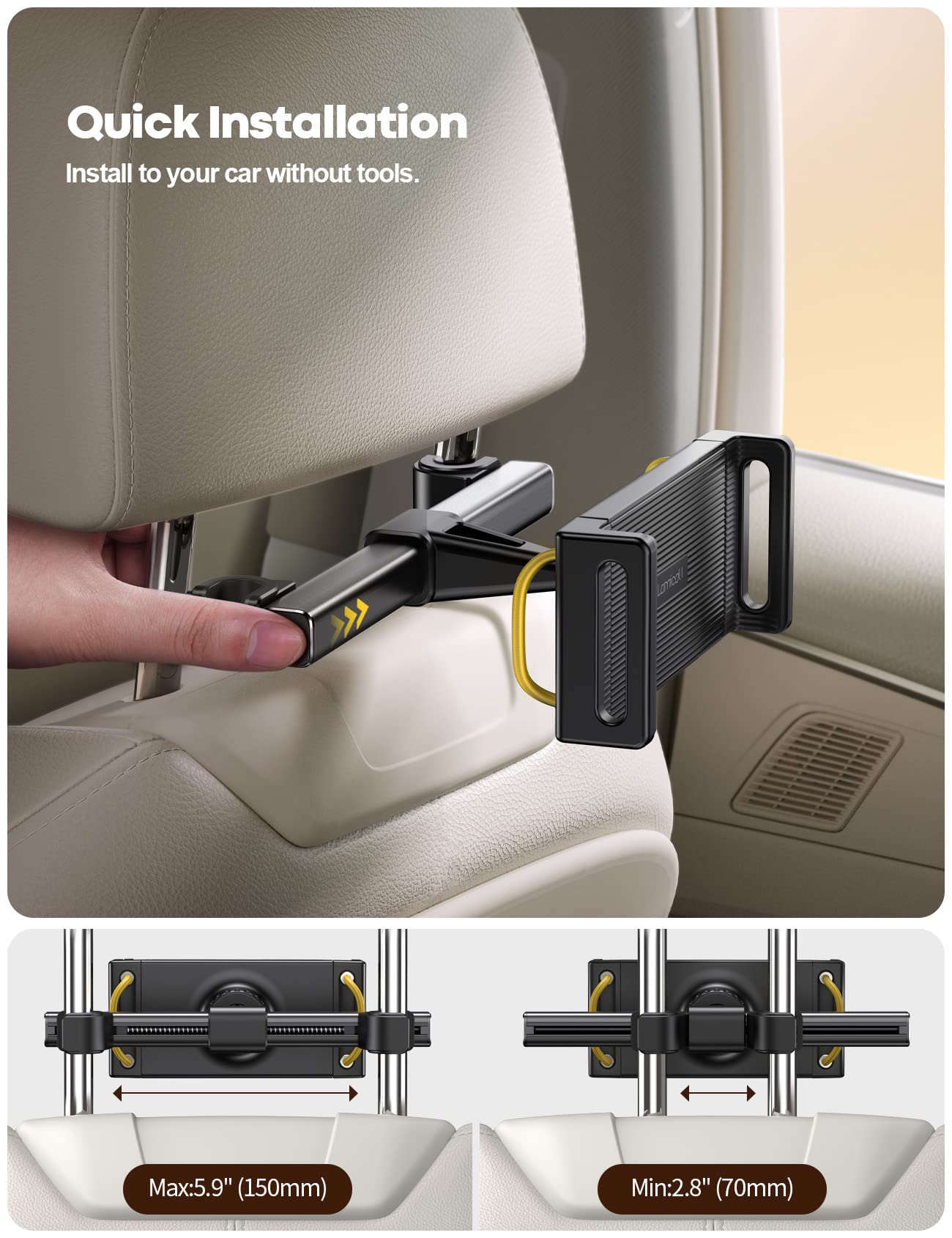 Soporte para reposacabezas de Coche para iPad, Negro