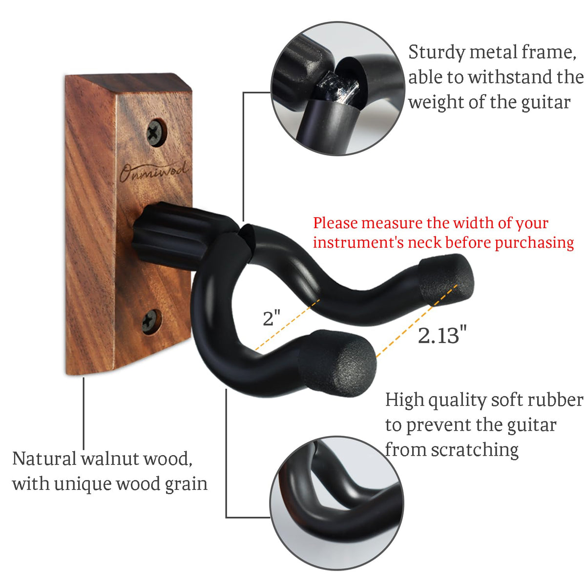 Onmiwod Soporte de pared para guitarra, colgador de madera de nogal negro, soporte de pared para guitarra en forma de U, soporte de pared para guitarra acústica, guitarra eléctrica, banjo, bajo, para
