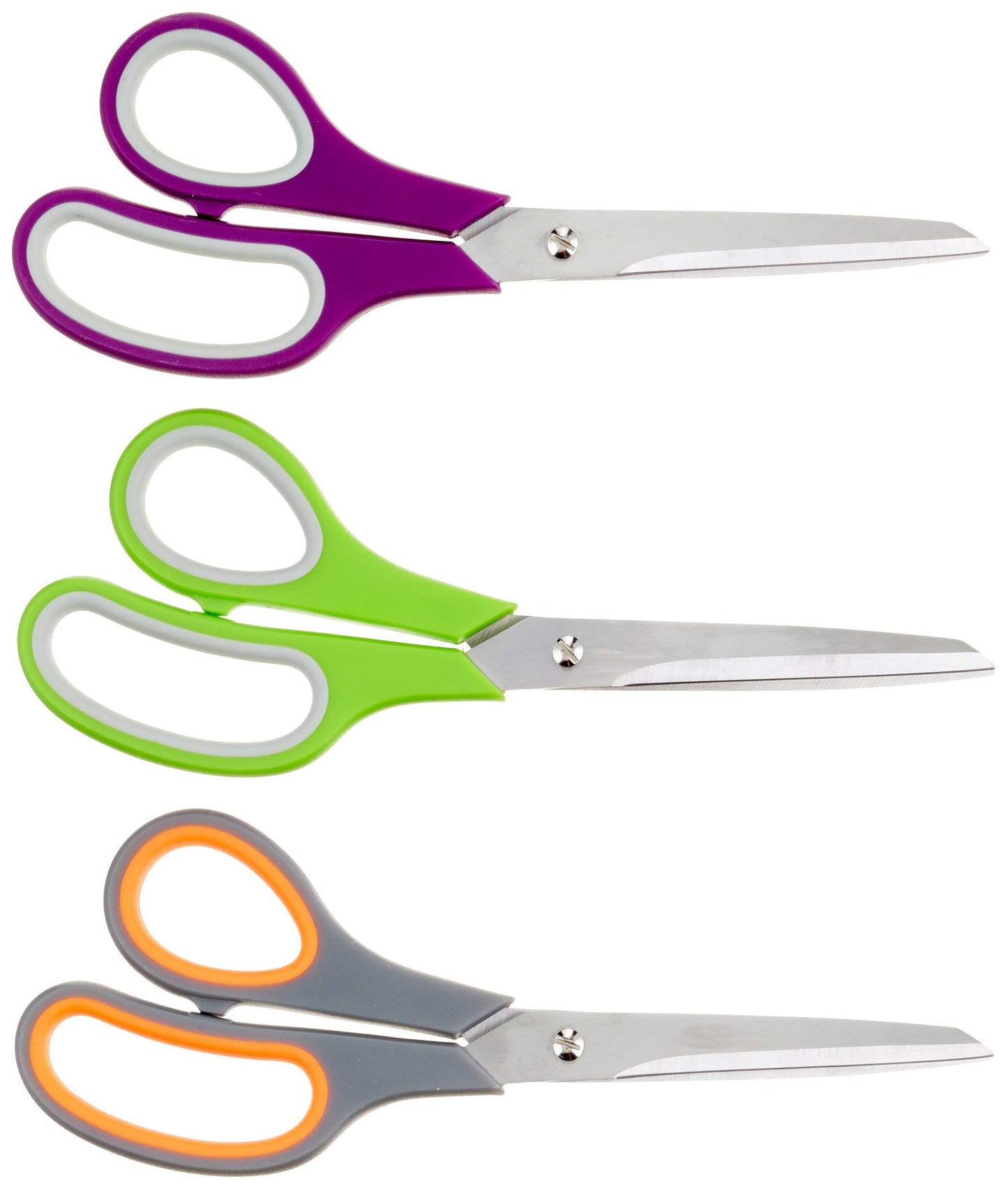 Amazon Basics Tijeras de acero inoxidable, cómodas, multifuncionales, multiusos, recubiertas de PVD, paquete de 3, oficina, hogar, cocina, multicolor