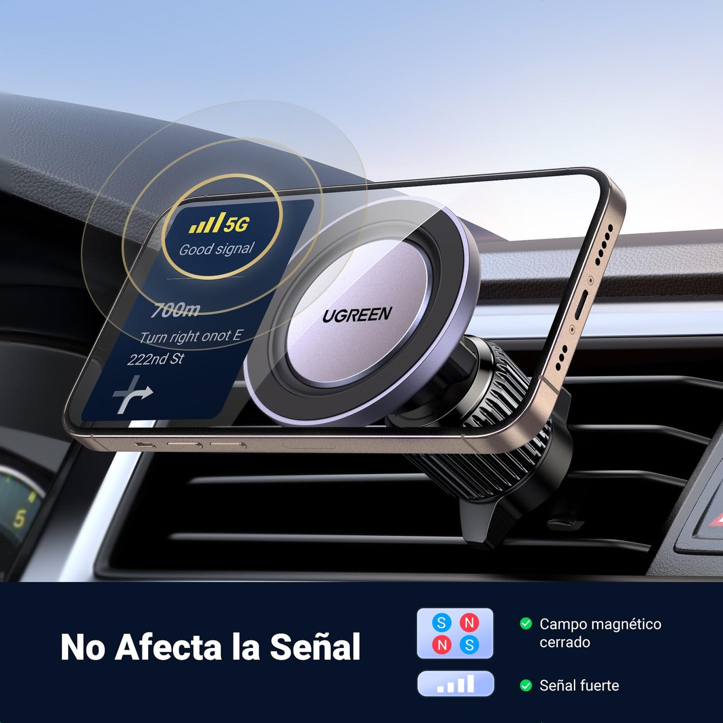 UGREEN Soporte de teléfono para Coche MagSafe – Se Adapta a la mayoría de Rejillas de ventilación, [imanes Fuertes de Carga de 1600 g, Soporte magnético para Rejilla de ventilación de Coche