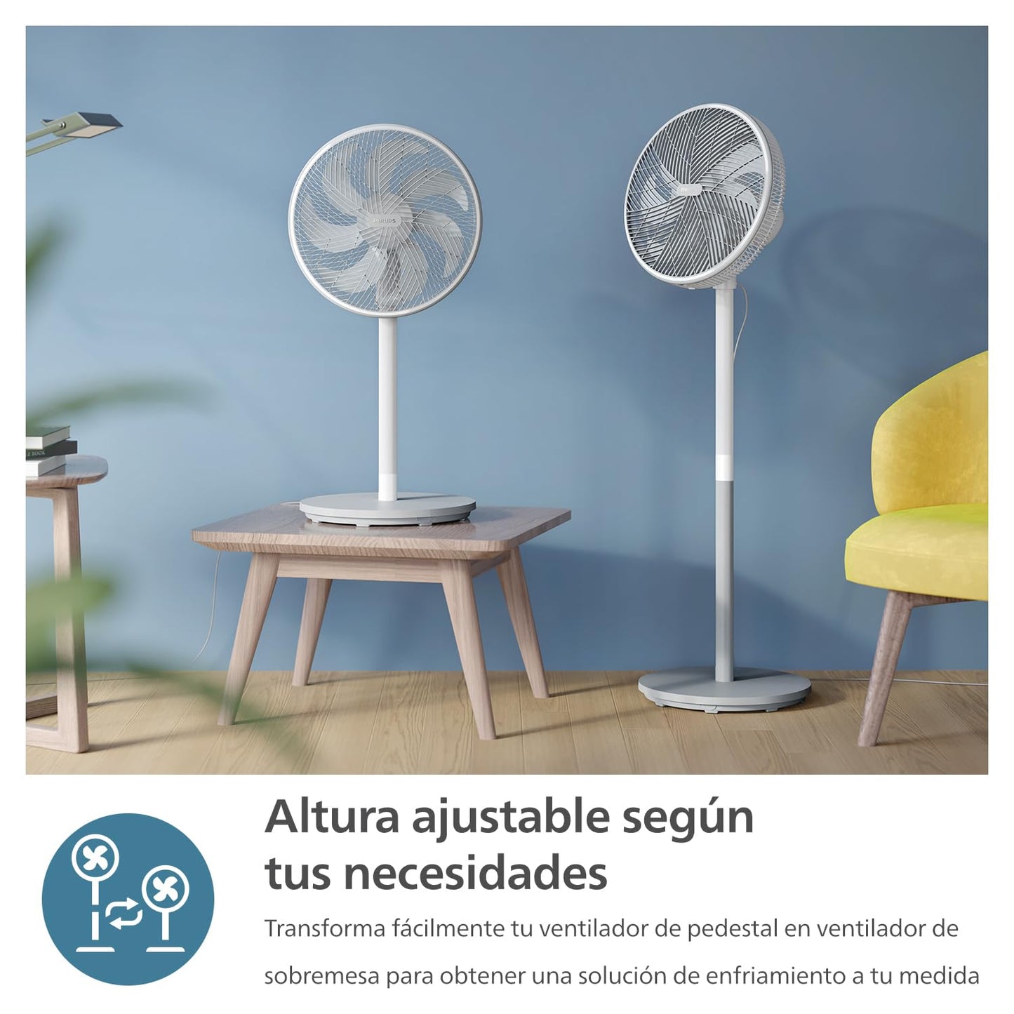 PHILIPS Serie 2000 Ventilador de pedestal. Ultrasilencioso con tecnología SilentWings. 19 dB. Ventilador de pie y de sobremesa 2 en 1. Inclina y oscila. Temporizador de 12h. Blanco. (CX2550/00)