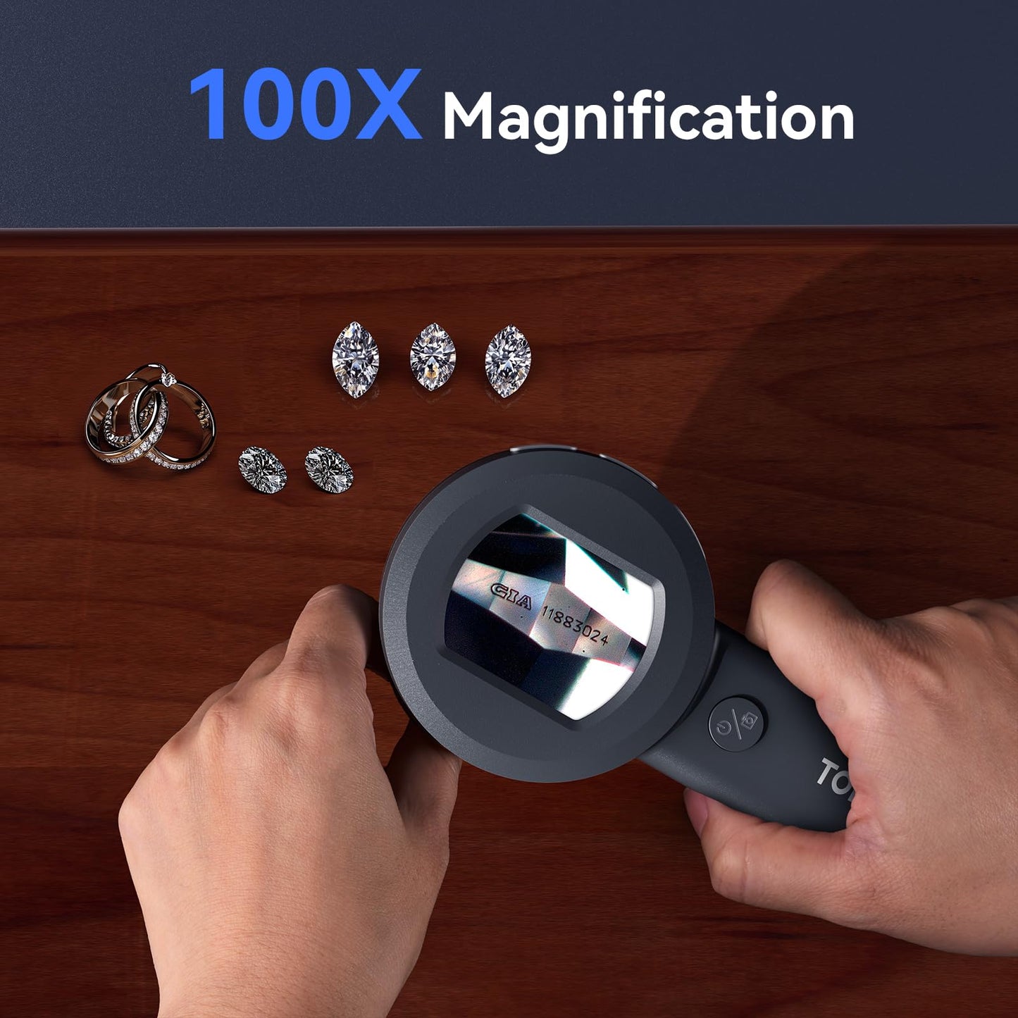 TOMLOV P10 Microscopio para Adultos y Niños, Lupa de Monedas de Mano con Luz, Portátil Trichome 100X, de Bolsillo para Coleccionista