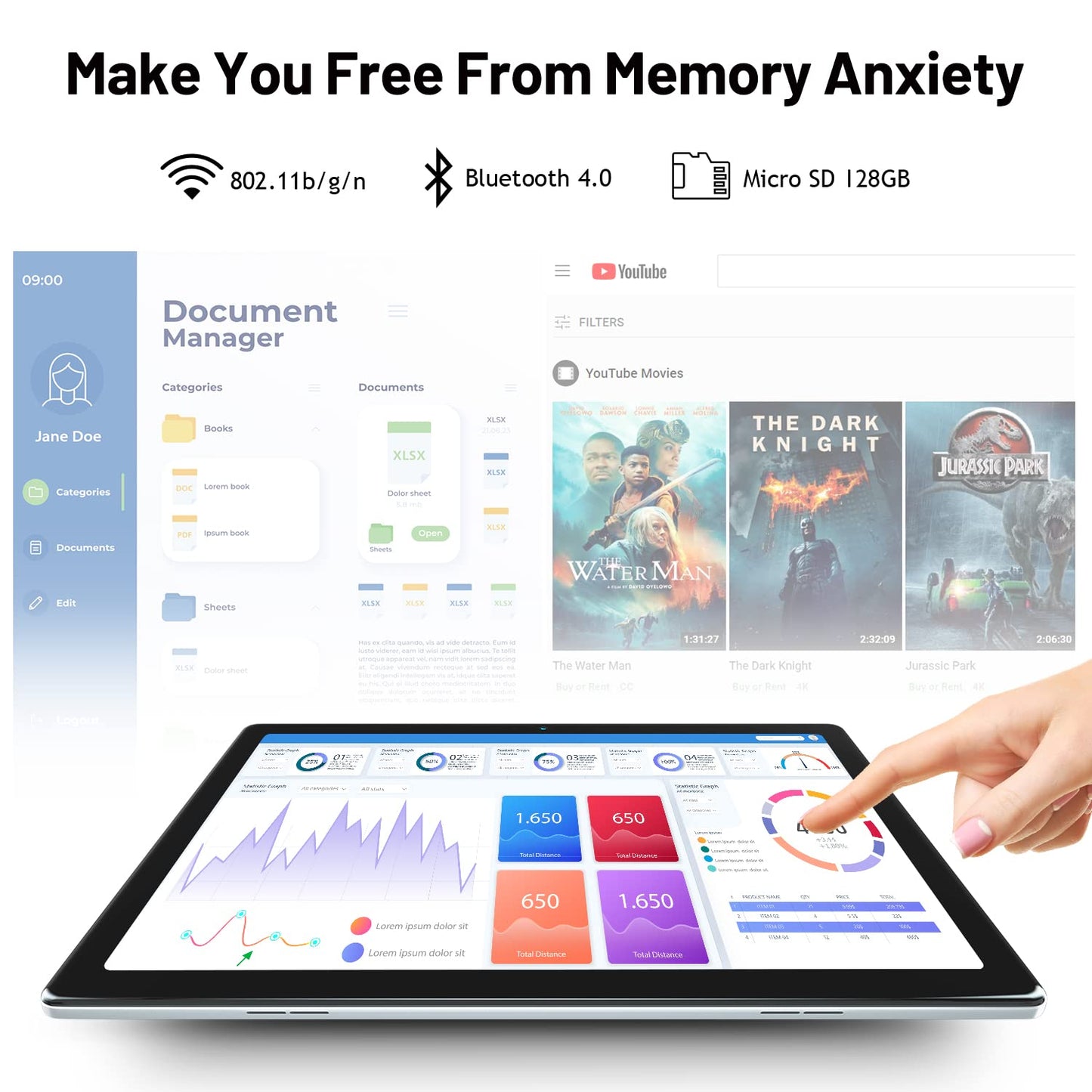 Tablet 10.1 Inch Quad-Core 32GB Android 10 IPS HD Display 6000mAh Tablets (Silver)