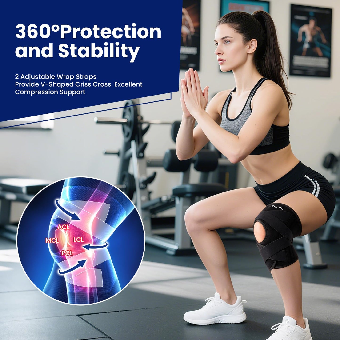 JOMVD Rodillera profesional para dolor de rodilla, soporte de rodilla ajustable con estabilizadores laterales para dolor de rodilla, menisco, desgarro, artritis, recuperación de articulaciones