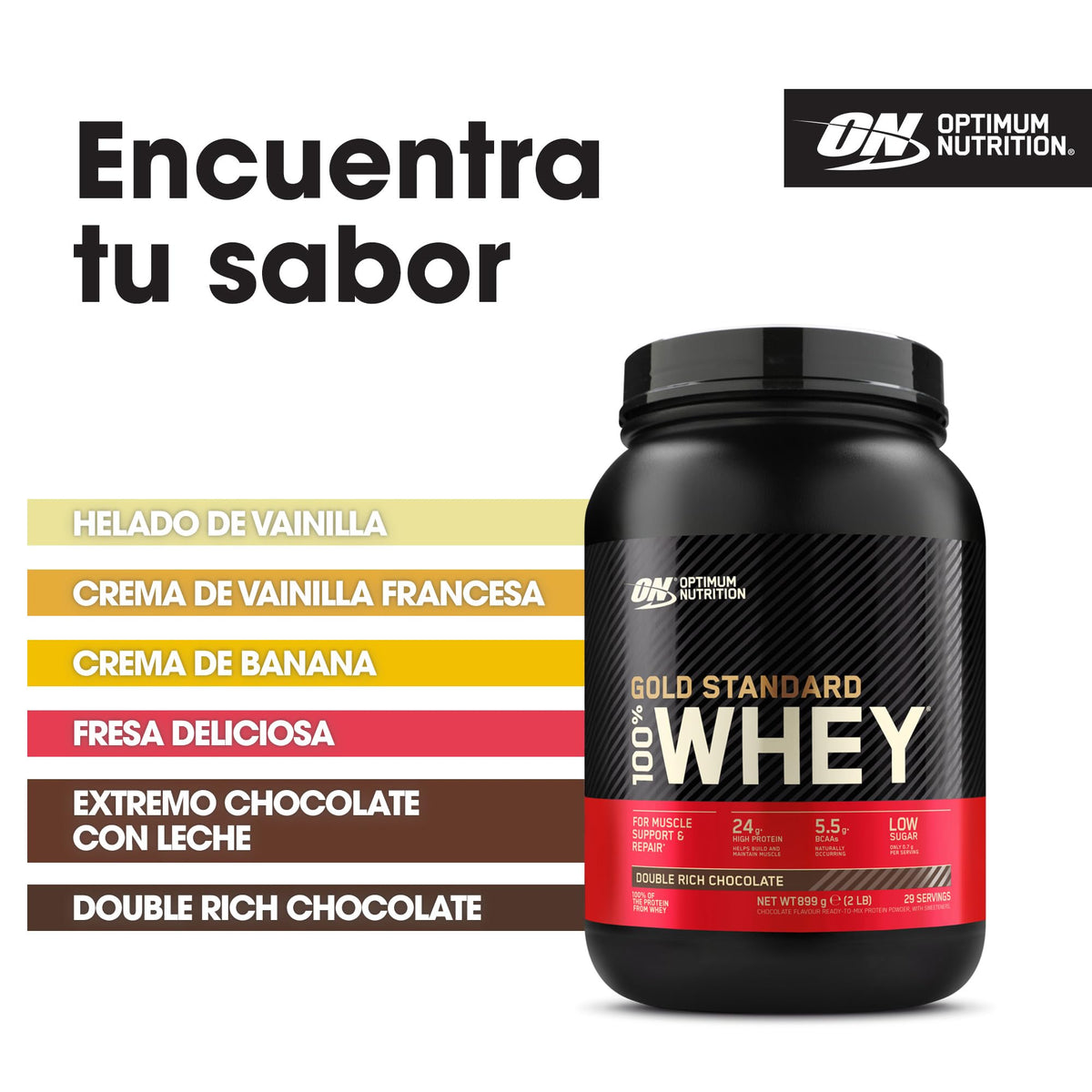 Optimum Nutrition Gold Standard 100% Whey, Proteína en Polvo, Sabor Doble Chocolate Rico, 899g, 29 Servicios, Paquete Puede Variar