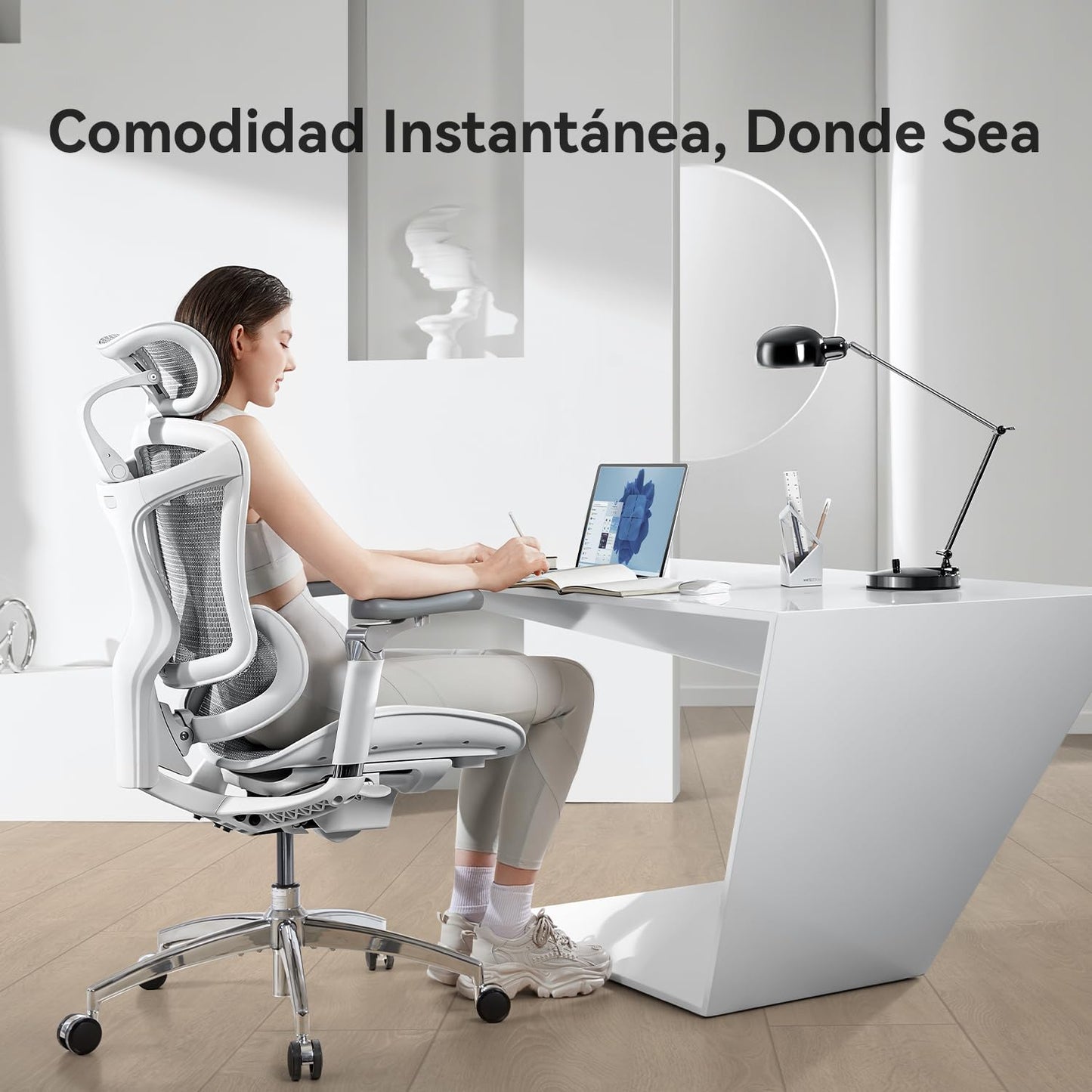 SIHOO Doro C300 Pro Silla de Oficina Ergonómica con Apoyabrazos Ultra Suaves 6D, Soporte Lumbar Dinámico y Ajuste de Profundidad del Asiento (Blanco)(Se envía en Dos Paquetes Separados)