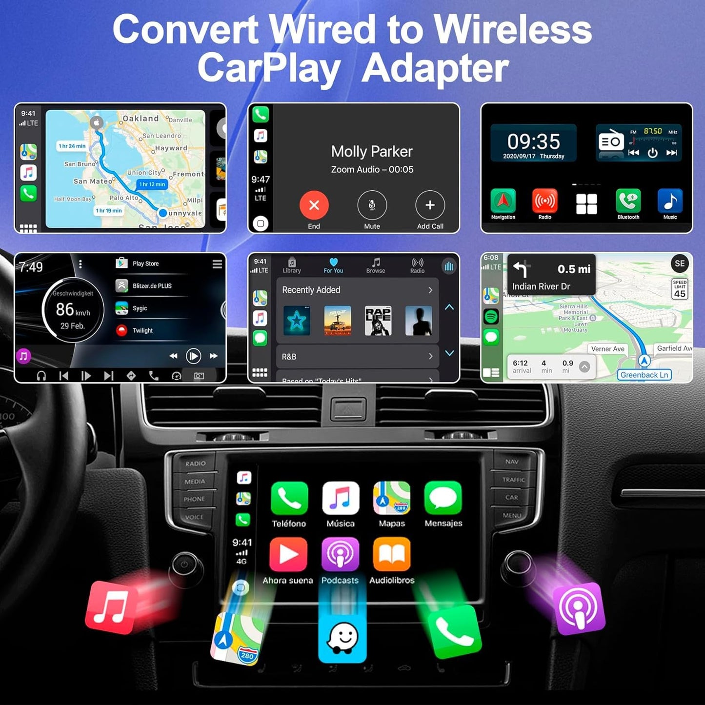 Adaptador inalámbrico CarPlay actualizado 2025, dongle inalámbrico CarPlay, convierte CarPlay con cable a inalámbrico, adaptador inalámbrico Plug and Play, compatible con coches de 2016 y iPhone iOS