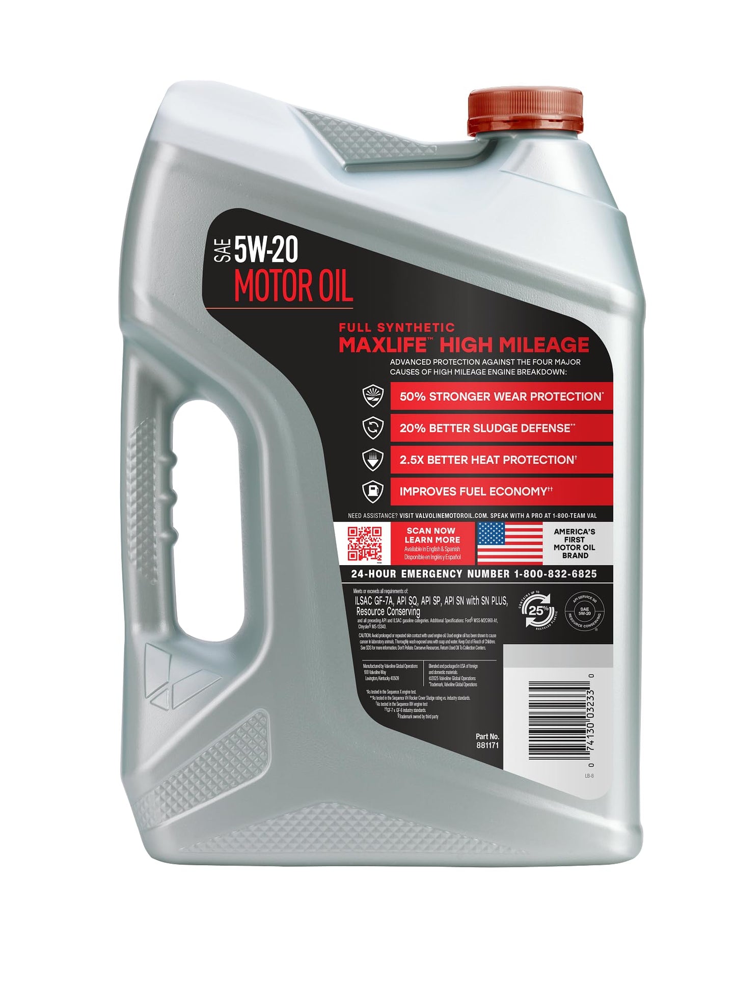 Valvoline Full sintético alto kilometraje con tecnología Maxlife SAE 5 W-20 aceite de motor – 5 Quart botella; 849645