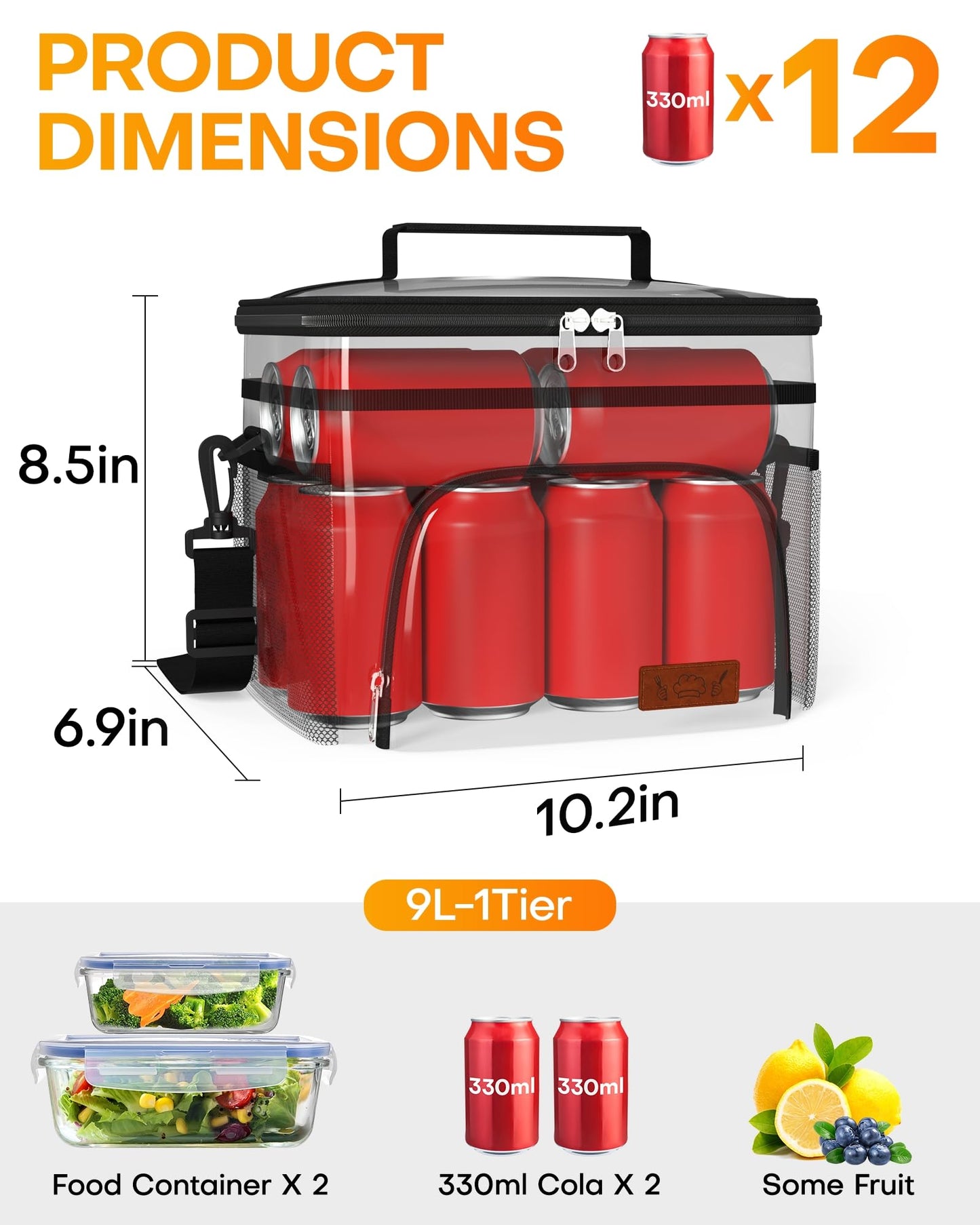 HOTOR Lonchera aislada para hombres y mujeres, bolsa de almuerzo a prueba de fugas con 4 bolsillos, correa ajustable, ideal para el trabajo, picnic, viajes, mediano, negro, 10.2 x 6.9 x 8.5 pulgadas