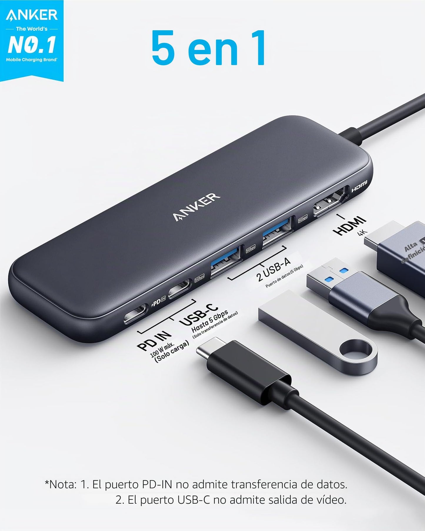 Anker 332 Hub USB C 5 en 1 con HDMI 4K y 2 Puertos USB-A
