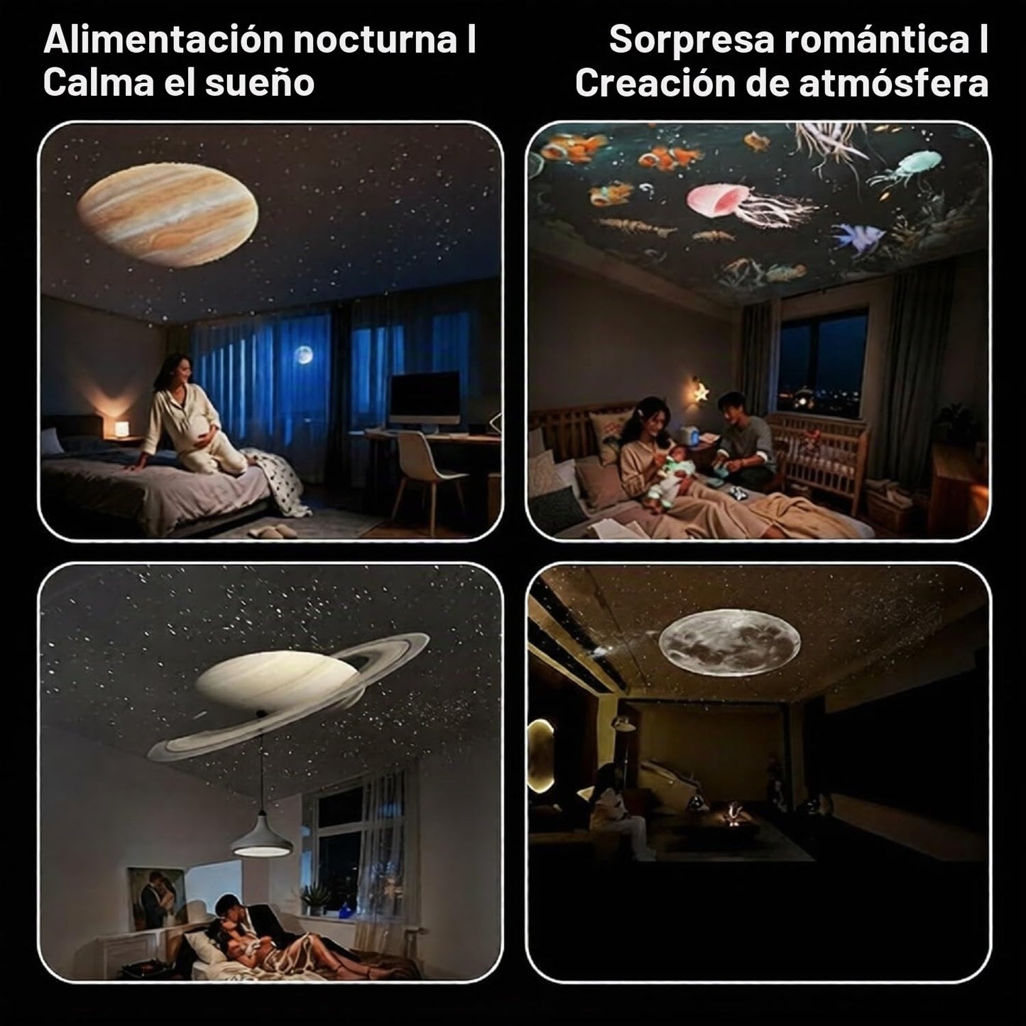Proyector de luz nocturna de cielo estrellado, proyector portátil 2 en 1 con 12 películas de proyección, control de brillo ajustable de 360°, luz LED nocturna para niños y adultos, recámara, hogar