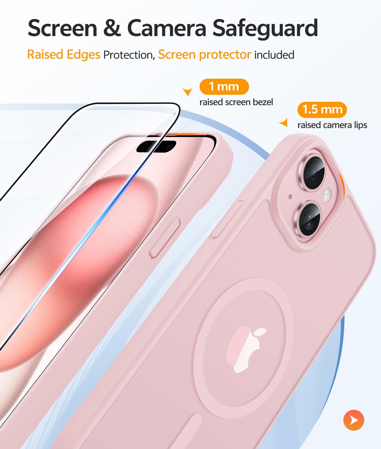 FNTCASE Funda magnética para iPhone 15: iPhone 15 Funda Protectora Transparente Mate Militar anticaídas antiamarilleamiento – Carcasa Robusta Duradera Resistente a los Golpes Fina (Rosa/6,1 Pulgadas)