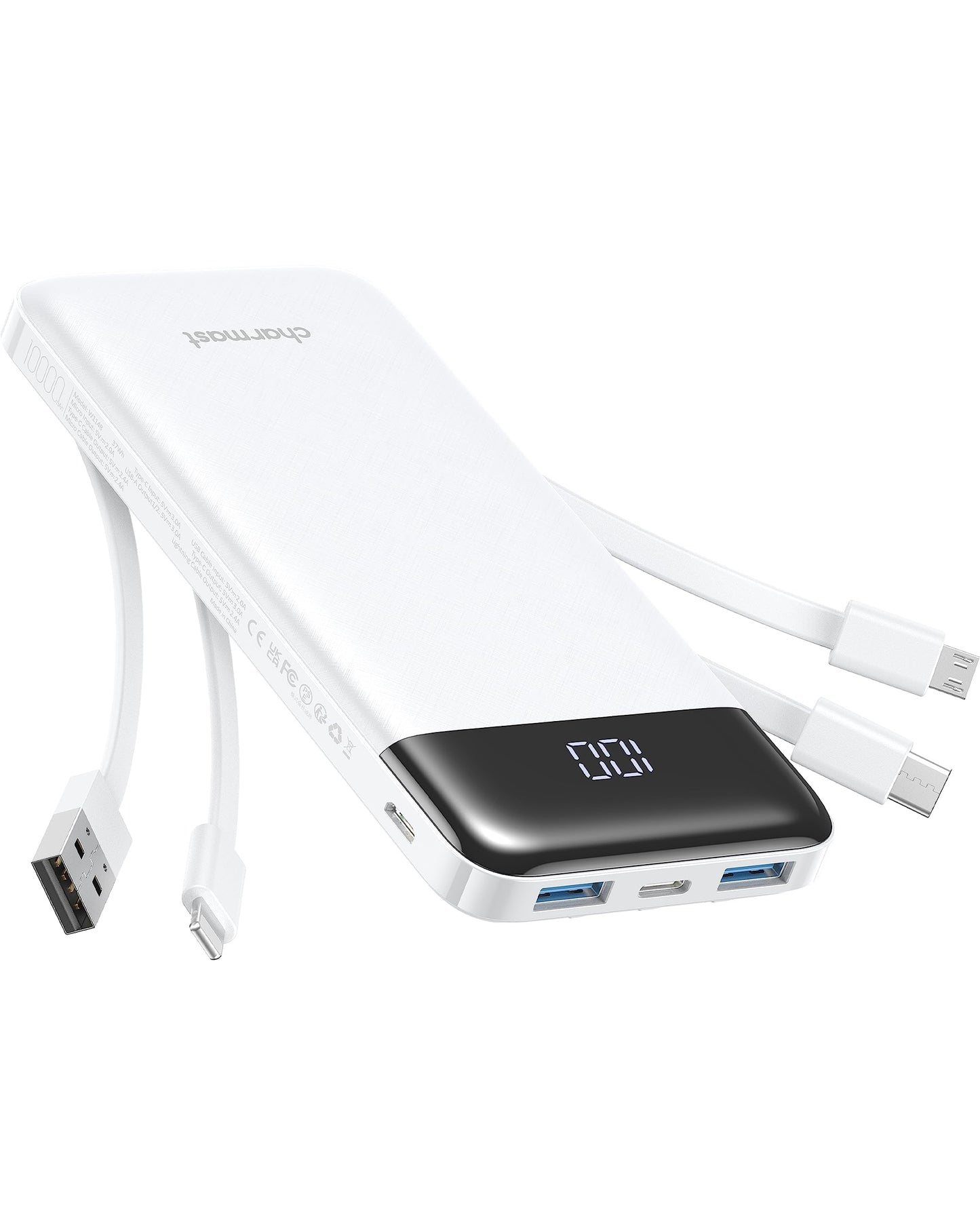 Cargador portátil con cables integrados, cargador portátil con cables delgados de 10000 mAh, paquete de batería de viaje, 6 salidas, 3 entradas, 3 A, batería de carga rápida para Samsung, Google
