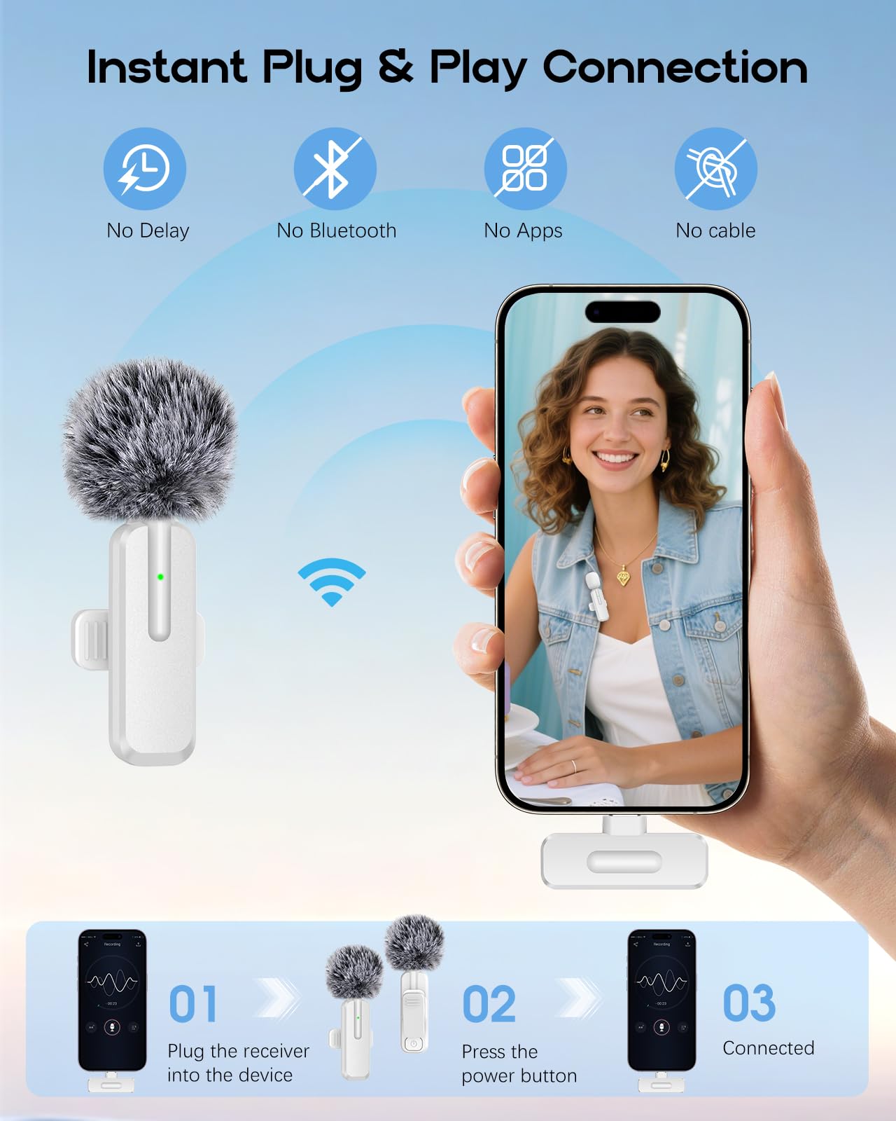 Mini micrófono inalámbrico para iPhone, paquete de 2 micrófonos Bluetooth Lavalier para grabación de video, micrófono de solapa 2 en 1 con reducción de ruido para iPad, Android, mini micrófono con