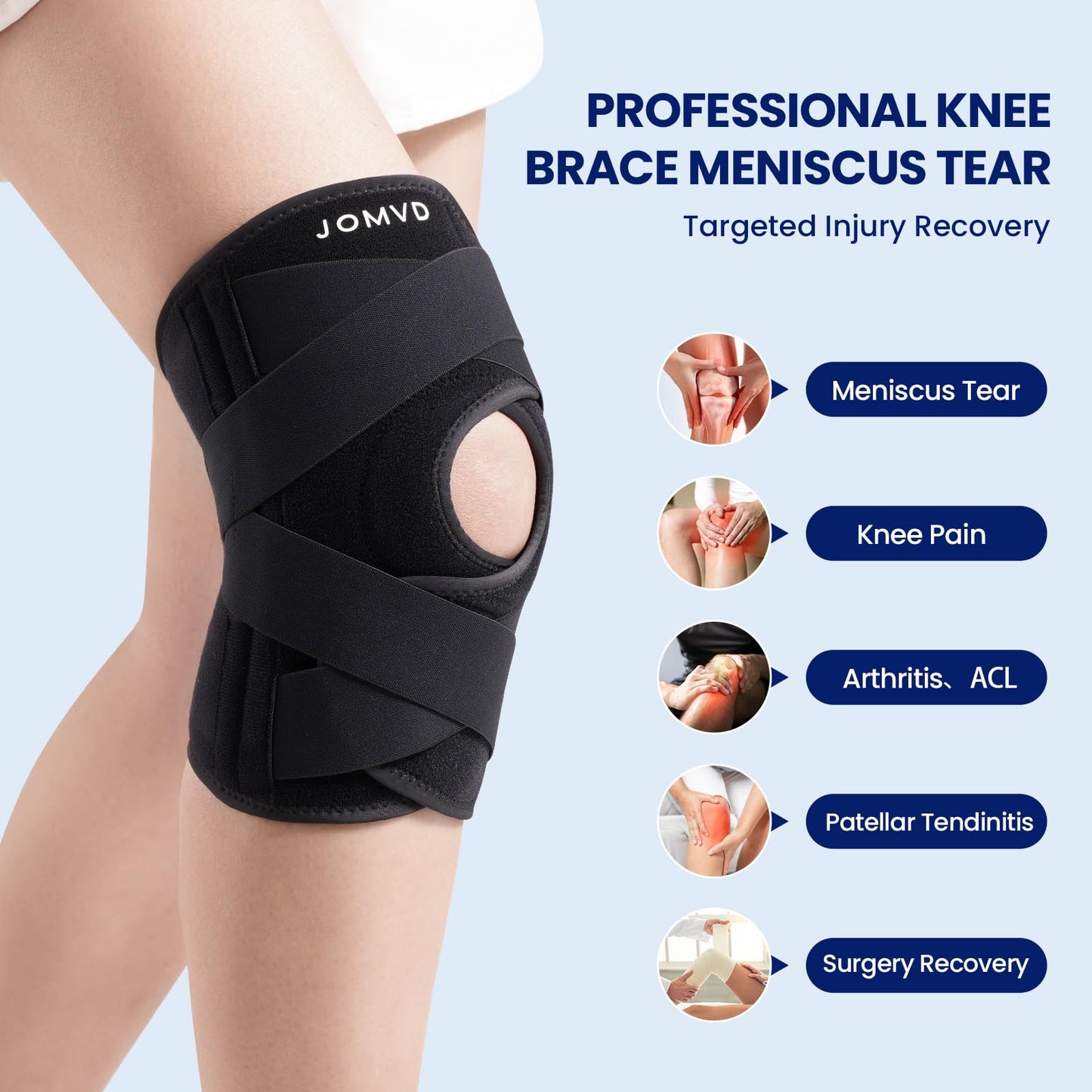 JOMVD Rodillera profesional para dolor de rodilla, soporte de rodilla ajustable con estabilizadores laterales para dolor de rodilla, menisco, desgarro, artritis, recuperación de articulaciones