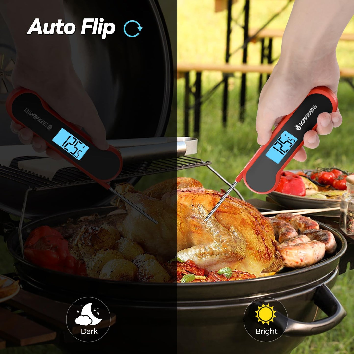 Termómetro digital de lectura instantánea para carne de 0,5 segundos con precisión de ± 0.-15.0 °C, pantalla LCD brillante 100% impermeable, con sensor de movimiento, termómetro de alimentos para