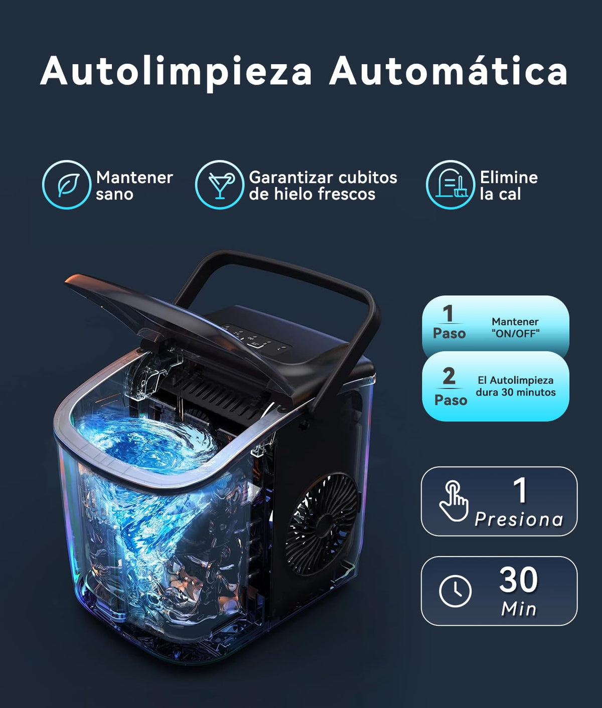 Máquina de hielo portátil ecozy, 9 cubitos en 6 minutos