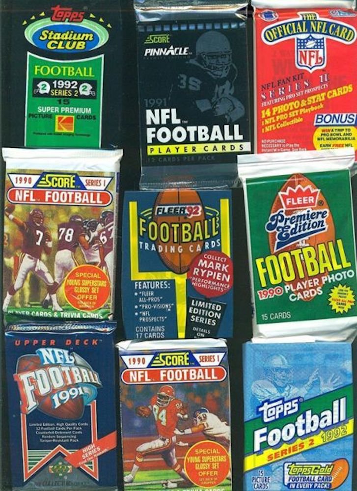 100 tarjetas de fútbol vintage en paquetes de cera sellados antiguos, perfectas para nuevos coleccionistas