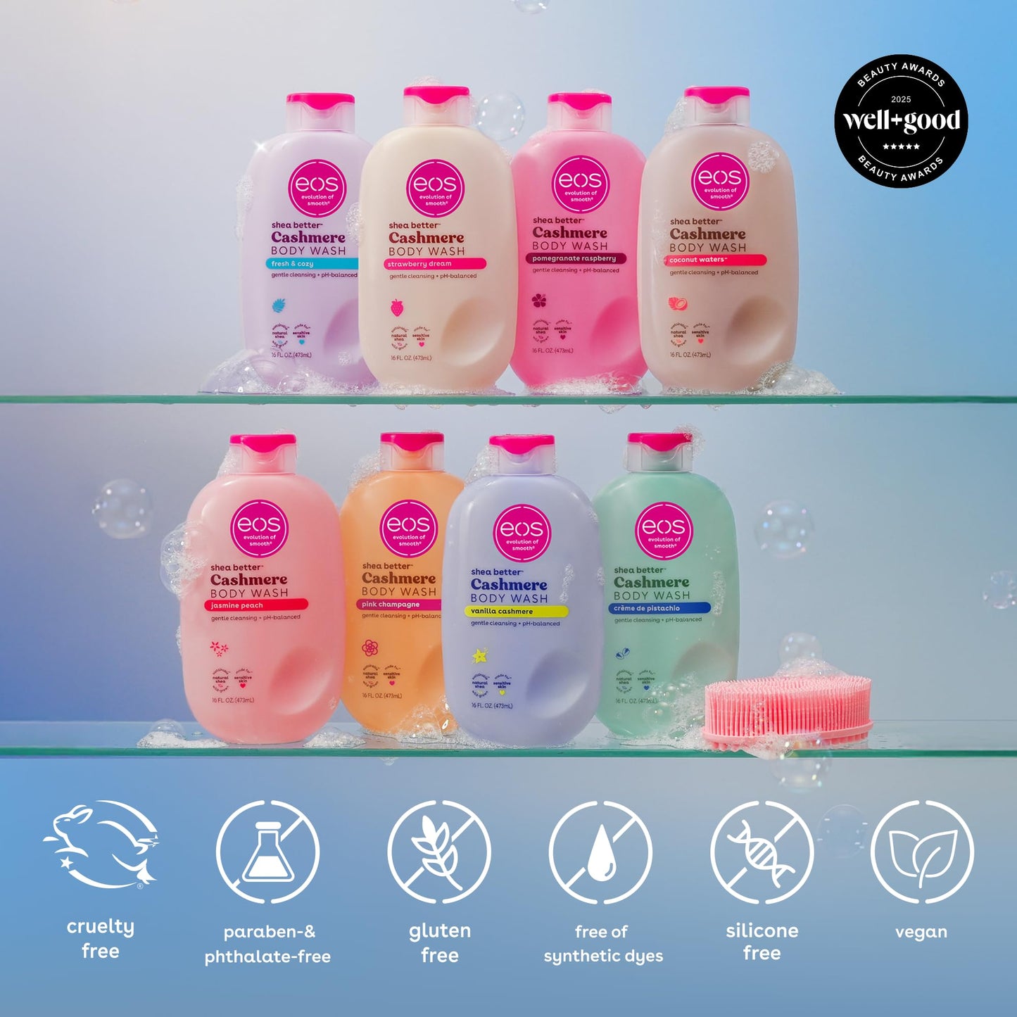 EOS Shea Better - Crema hidratante y nutritiva de vainilla de cachemira con fórmula de gel equilibrada de pH, libre de parabenos y ftalatos, piel sensible, 400 ml